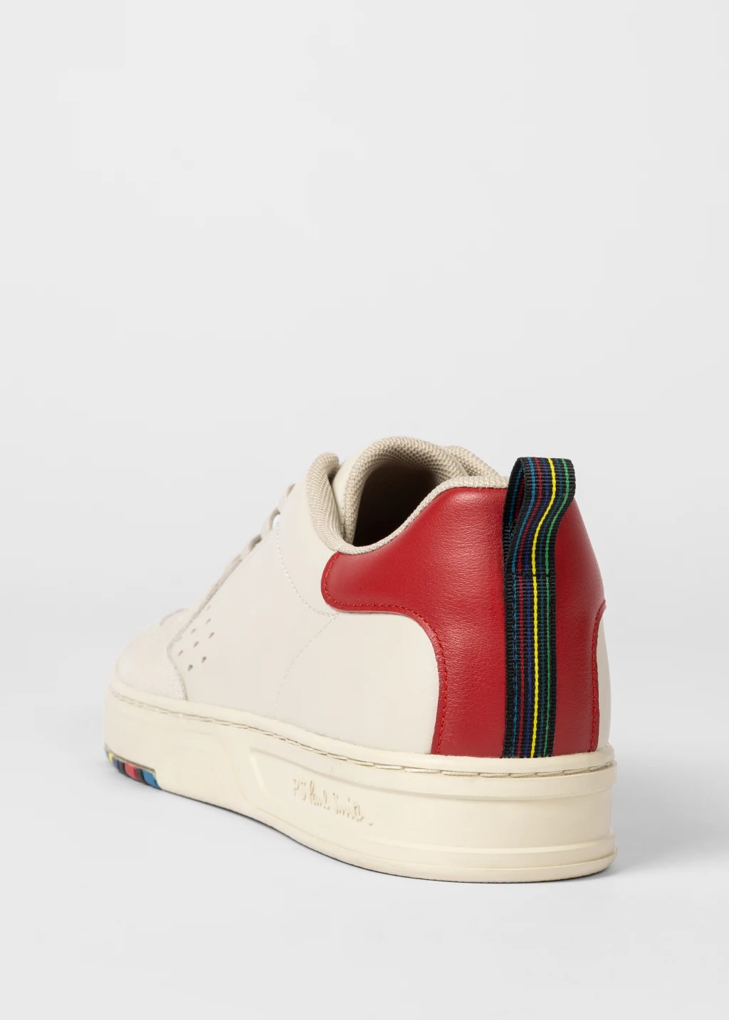 Men's Cream Leather 'Cosmo' Trainers With Red Trim