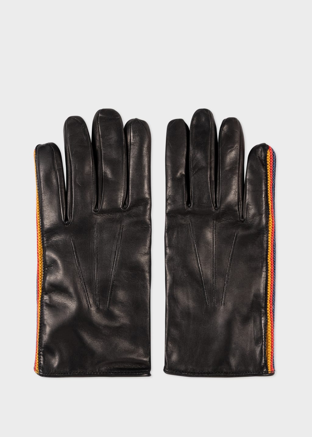 Men's Black Leather Gloves With Knitted 'Artist Stripe' Trim