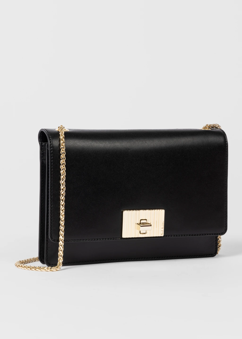 Black evening bag with gold outlet chain