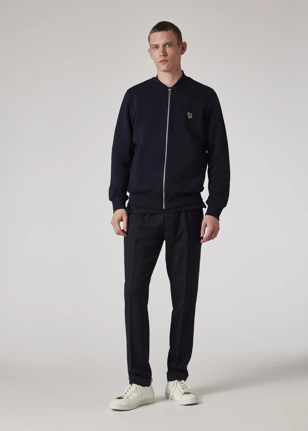 Navy Zebra Logo Cotton Bomber Jacket