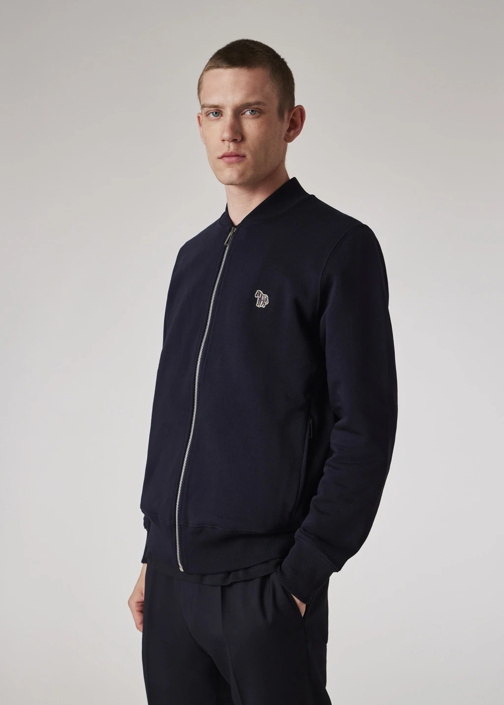 Navy Zebra Logo Cotton Bomber Jacket