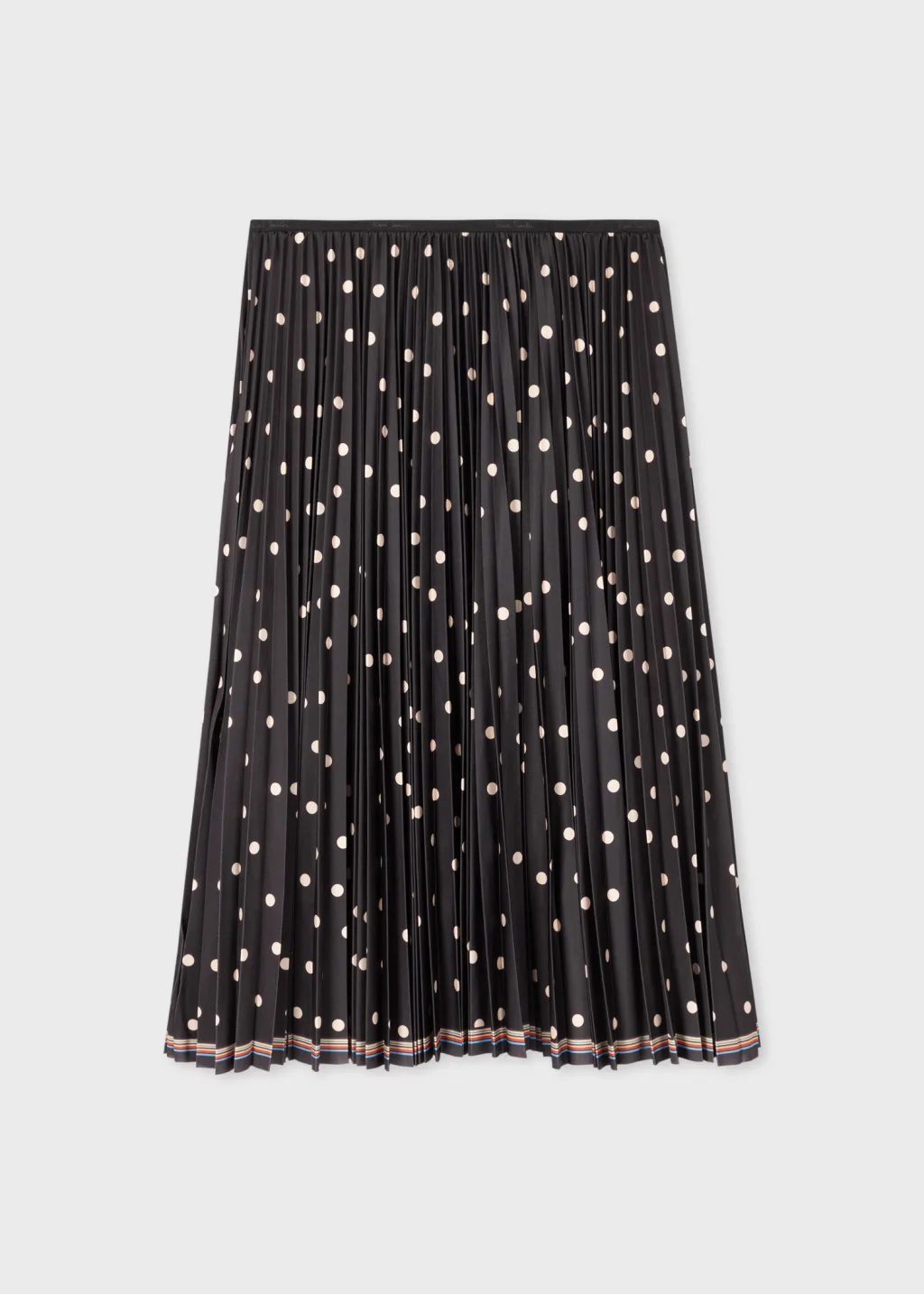 Womens Black Polka Dot Pleated Midi Skirt