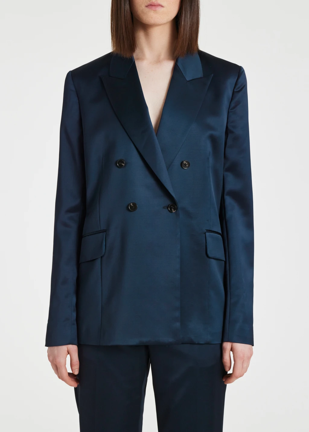Women s Navy Satin Double Breasted Jacket