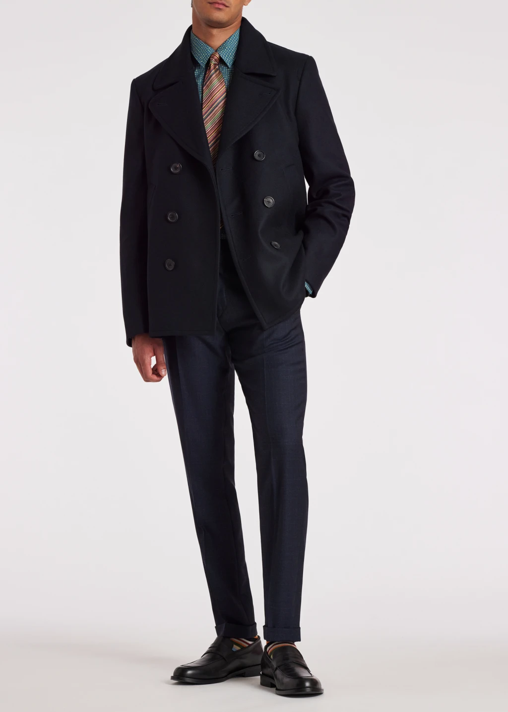 Navy Wool Cashmere Pea Coat