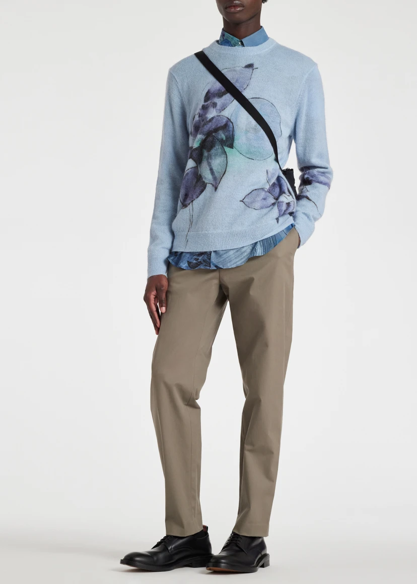 Pale Blue Mohair Blend Laurel Print Sweater