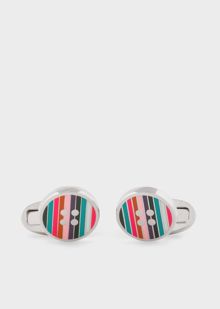 Men's Striped Button Cufflinks
