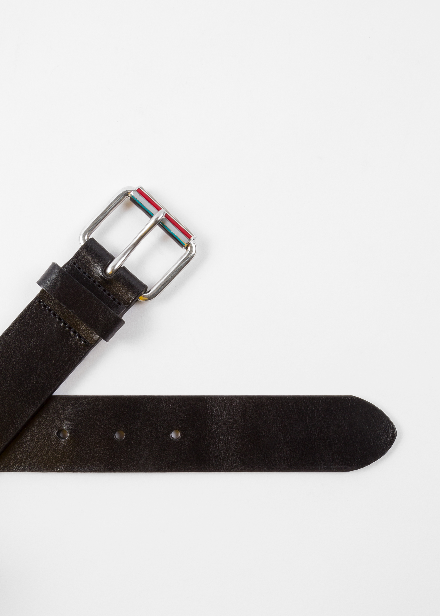 Men's Black Leather Belt With 'Signature Stripe' Roller