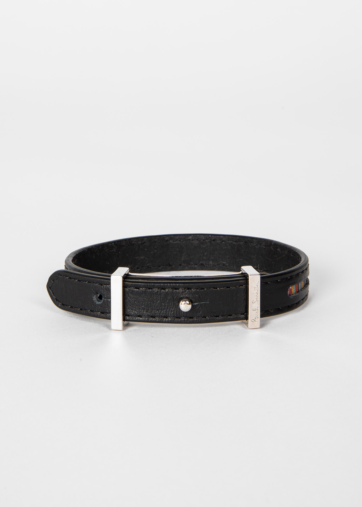 Men's Black Leather 'Signature Stripe' Bracelet