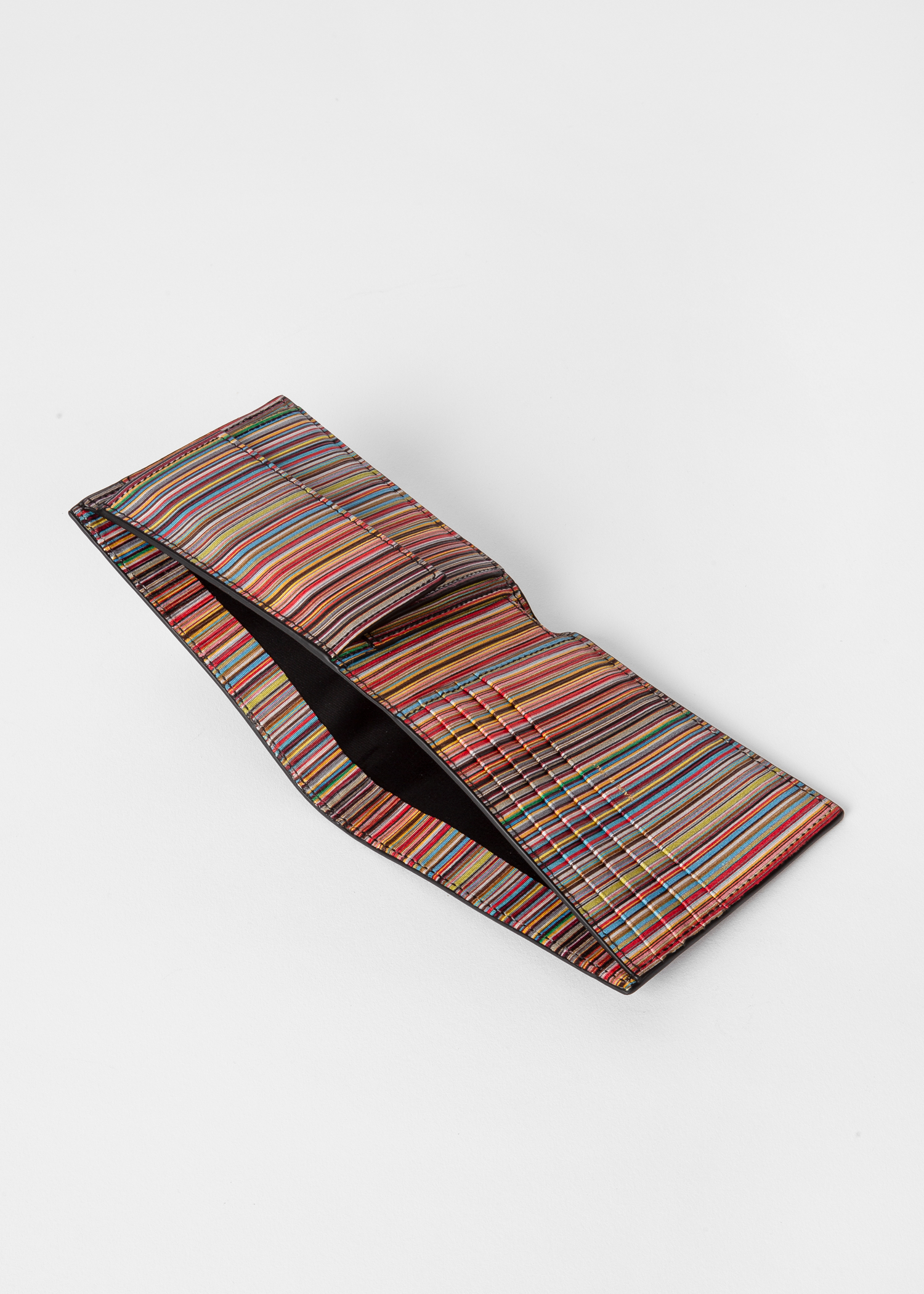 Black Leather 'Signature Stripe' Billfold & Coin Wallet