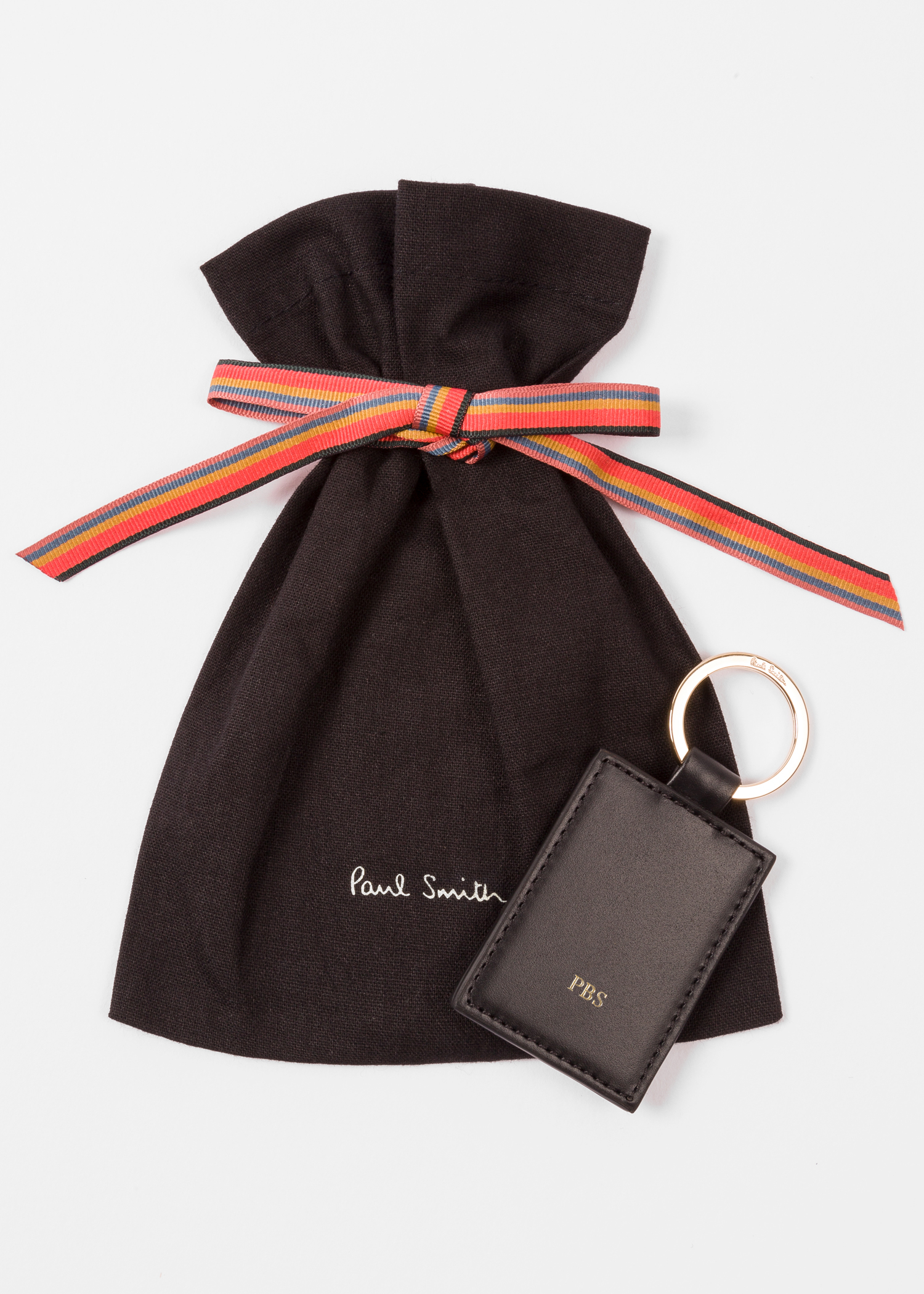 Paul Smith｜KEYRINGS/KEYCASES (MEN KEYRING LOGO (M1A KEY Black Calf Leather Monogrammed Keyring