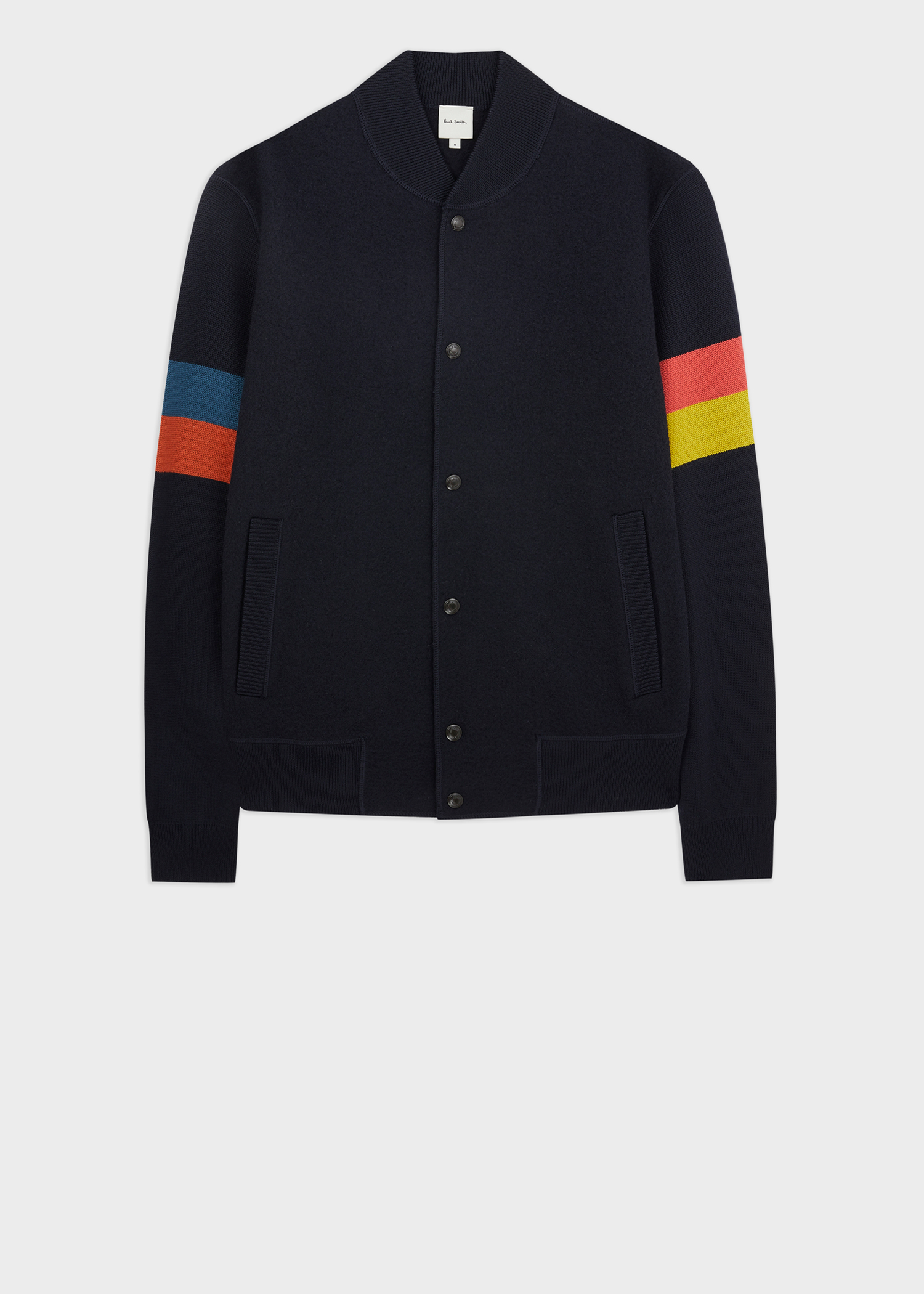 Men's Navy Wool Bomber Jacket With 'Artist Stripe' Sleeves