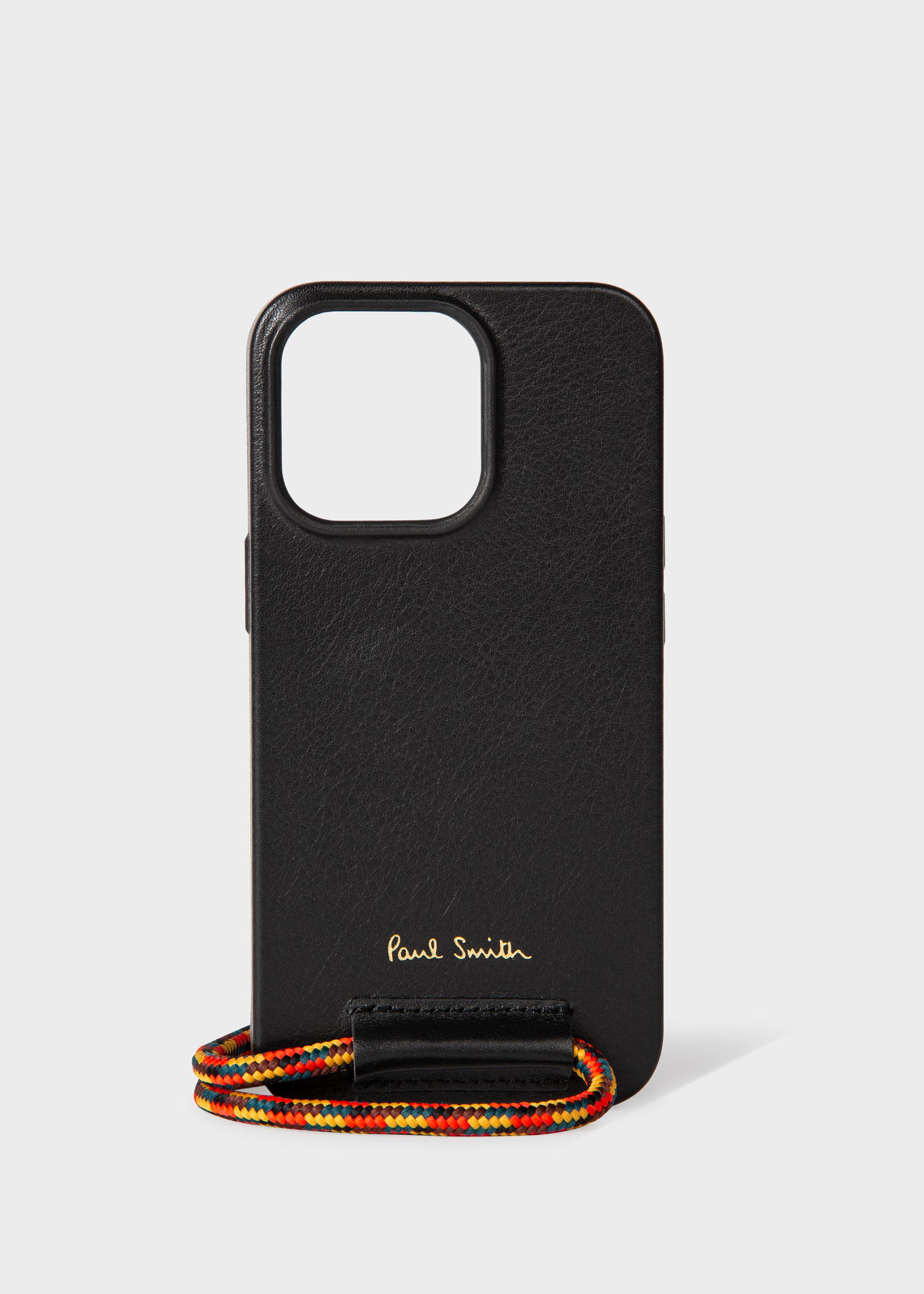 Black Leather iPhone 13 Pro Case With Rope Lanyard