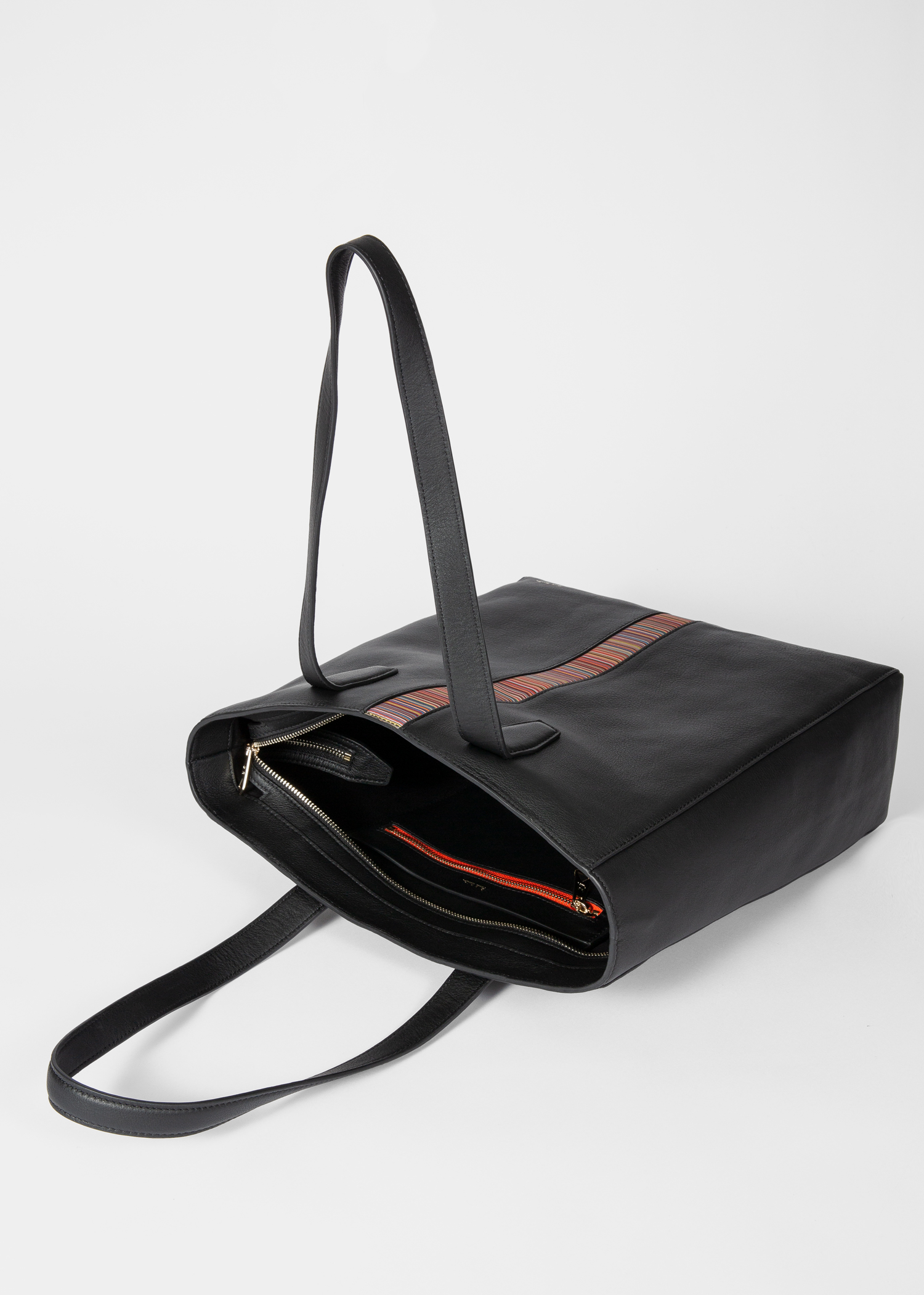 Paul Smith Black Leather 'Signature Stripe' Tote Bag
