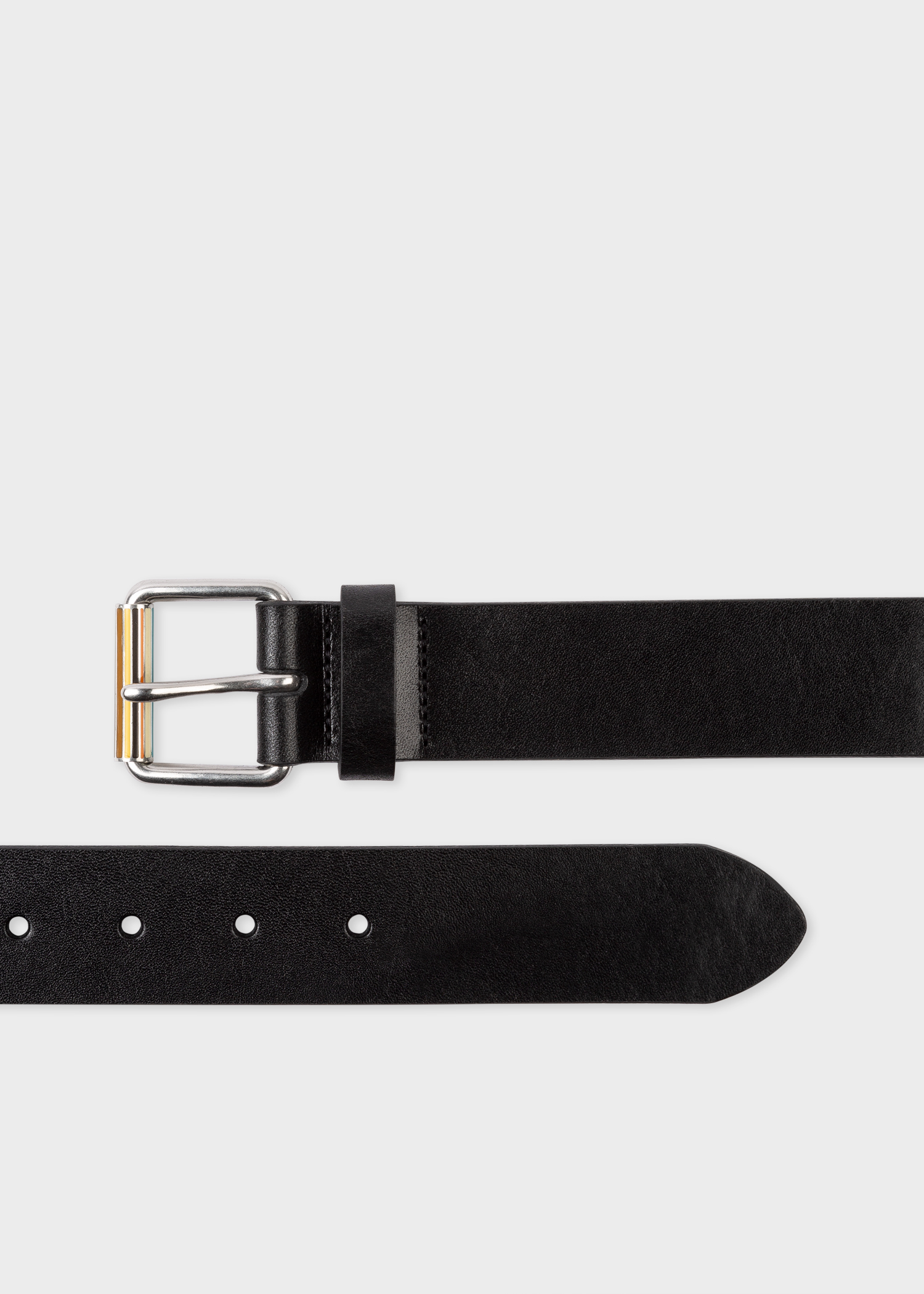 Men's Black Leather Belt With 'Signature Stripe' Roller