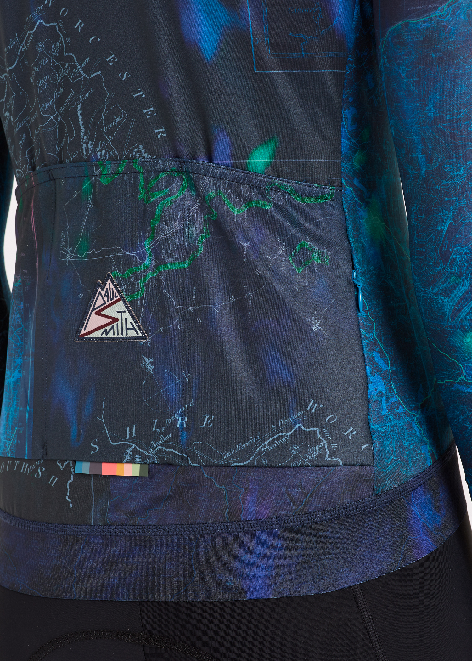 Women's Blue 'Map' Print Race Fit Long-Sleeve Cycling Jersey