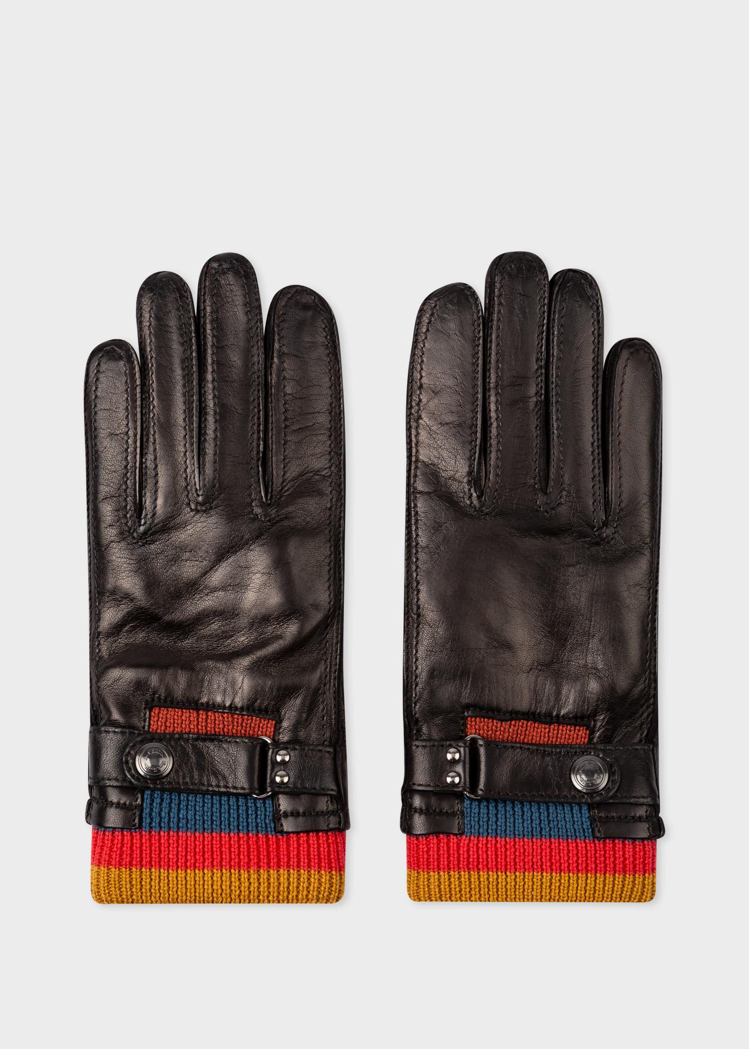 Men's Black Leather Artist Stripe Cuff Gloves