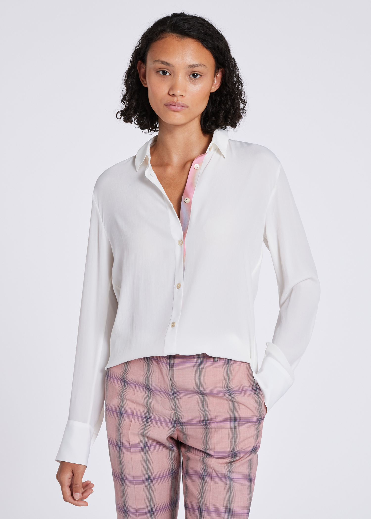 Women's Cream Silk-Blend 'Spray Swirl' Placket Shirt
