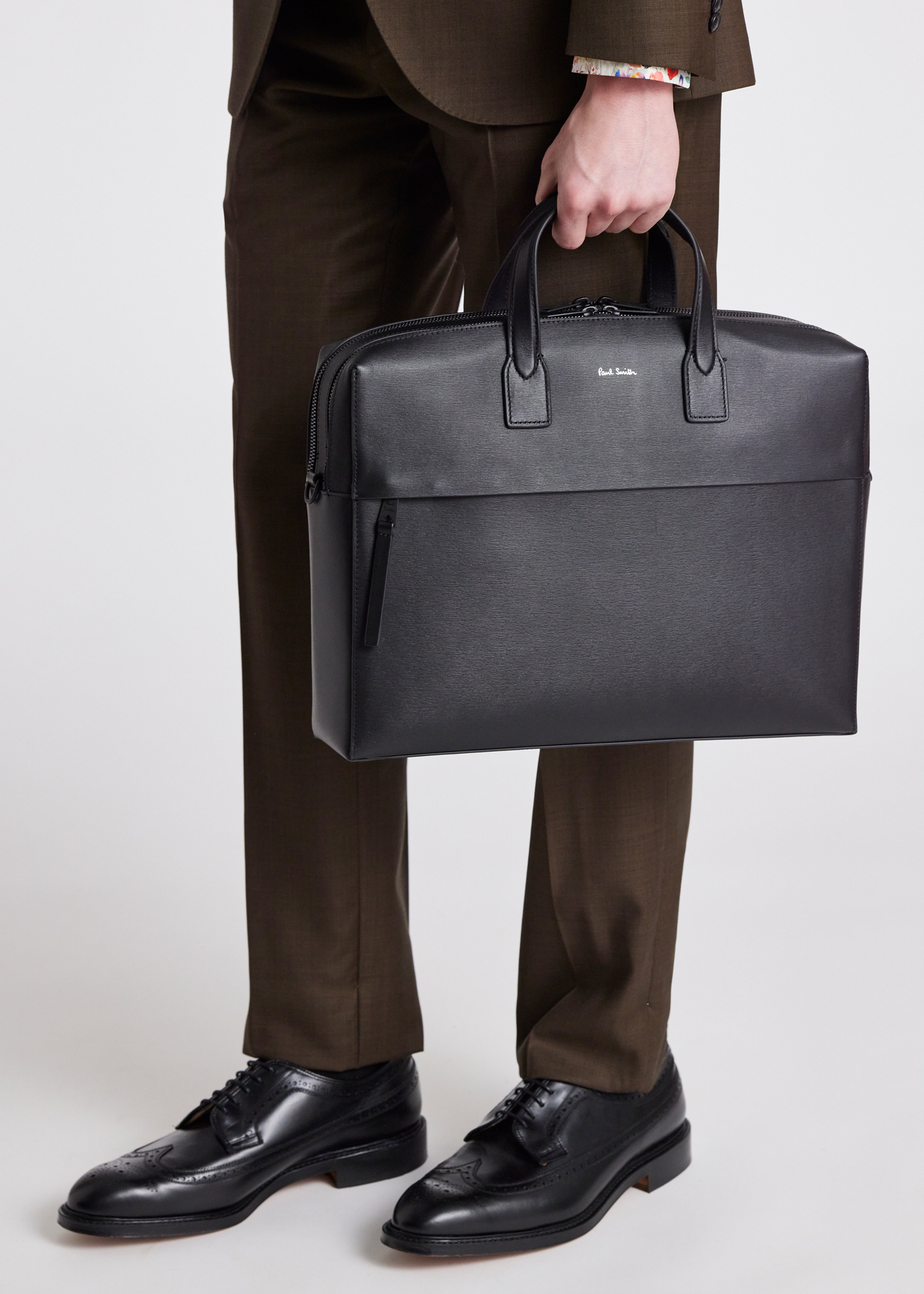 Black Embossed Leather Business Double-Zip Folio