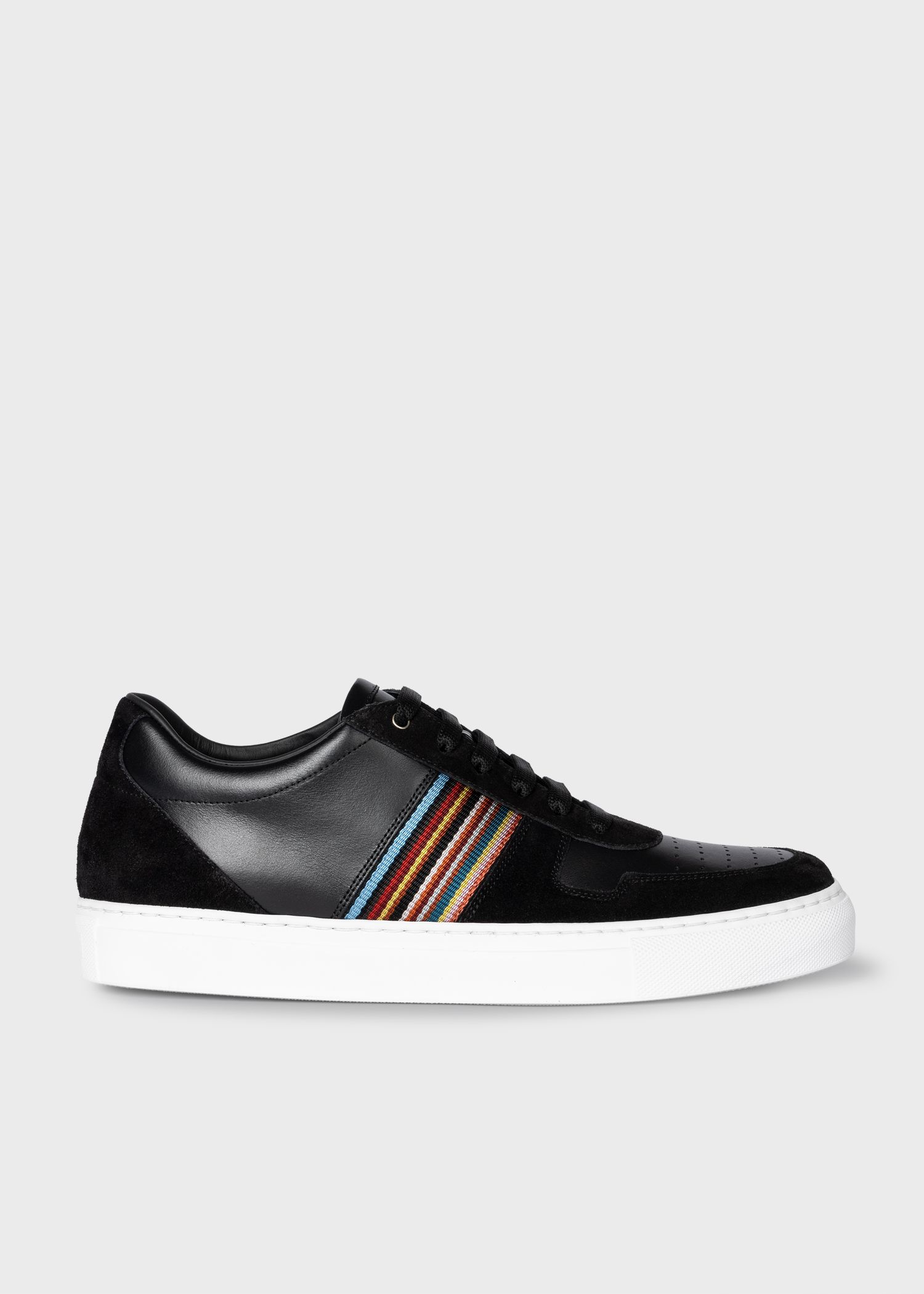 Men's Black Leather 'Signature Stripe' 'Fermi' Trainers