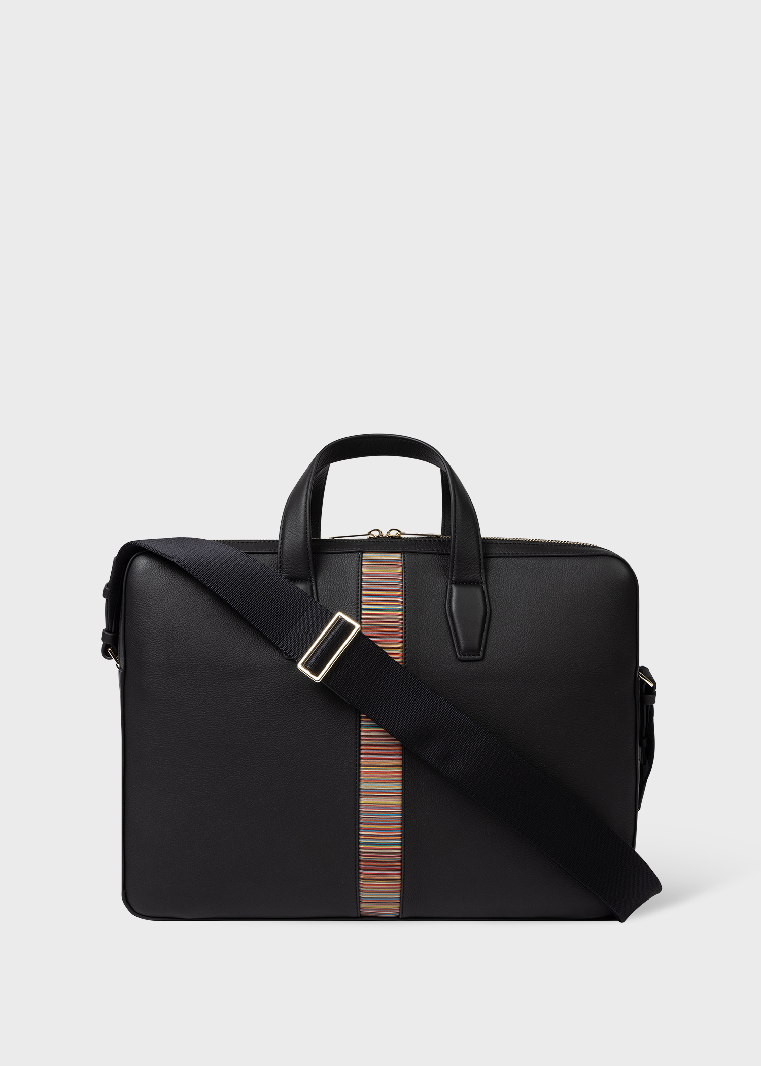 Men's Black Leather 'Signature Stripe' Business Folio