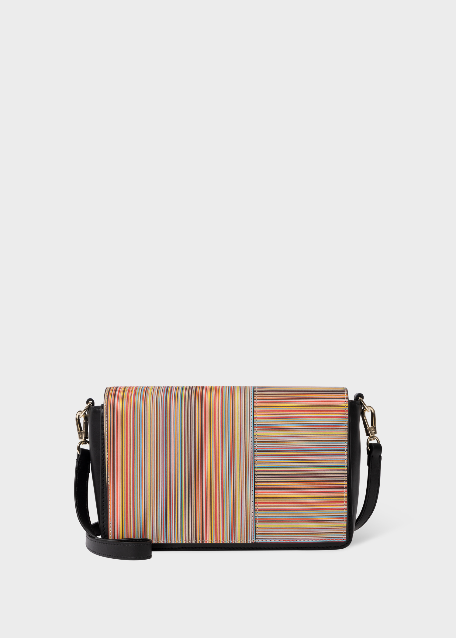 Women s Leather Signature Stripe Flap Cross Body Bag