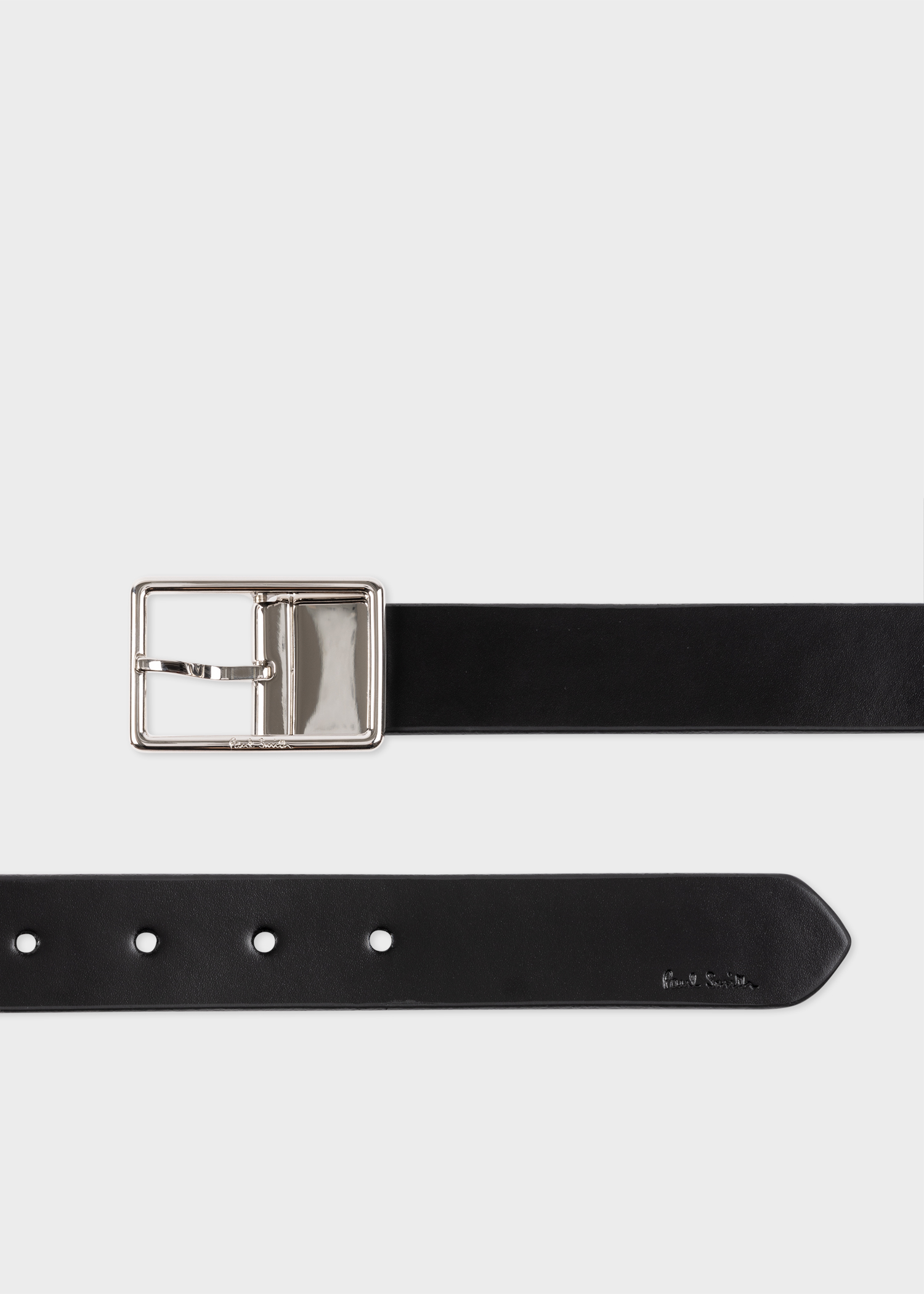 革ベルト　Ｐａｕｌ Ｓｍｉｔｈ Black Grained Leather 'Signature Stripe' Belt
