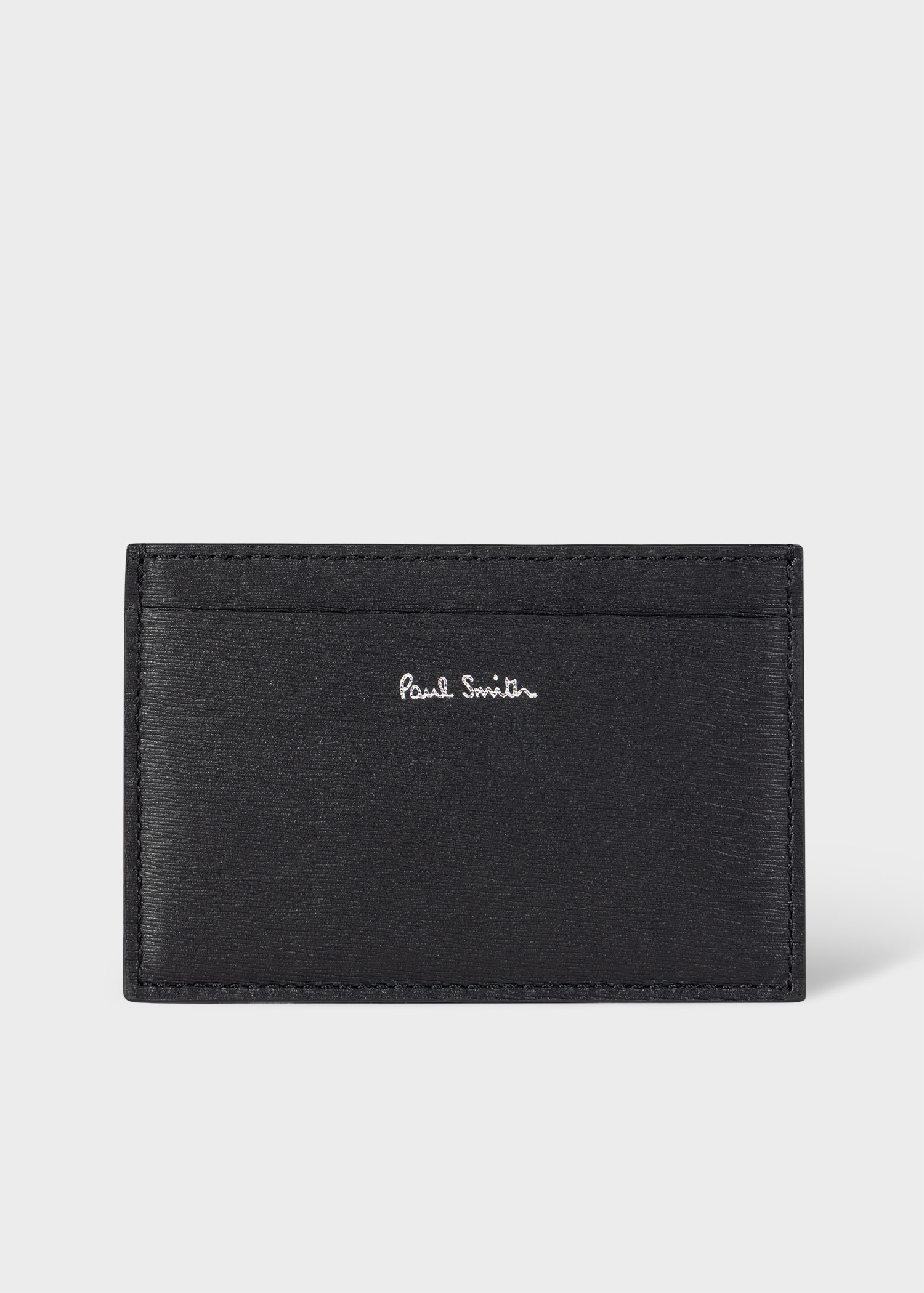 Men's Black Straw-Grain Leather Credit Card Holder