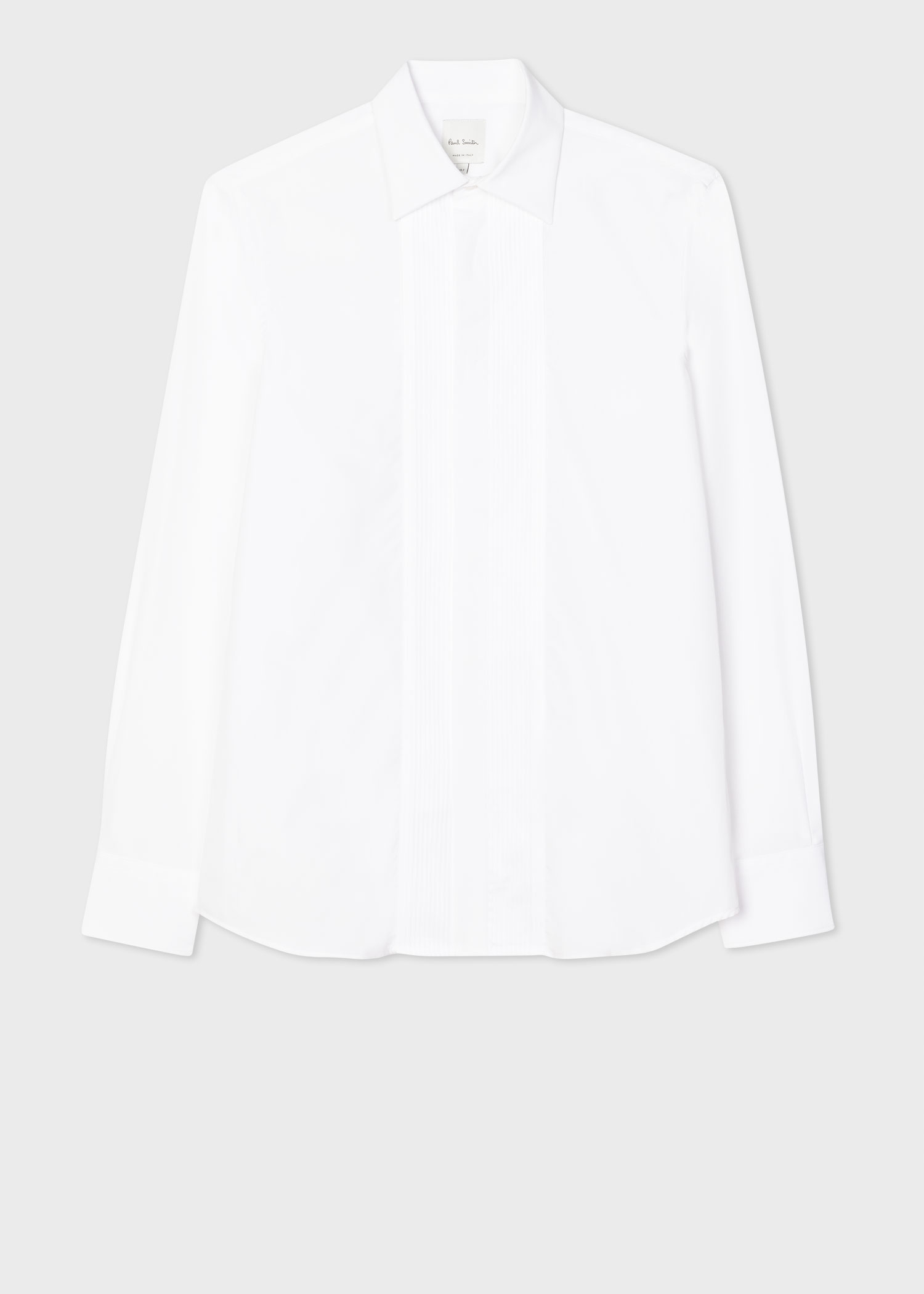 Men's Tailored-Fit White Cotton Pleated Front Evening Shirt