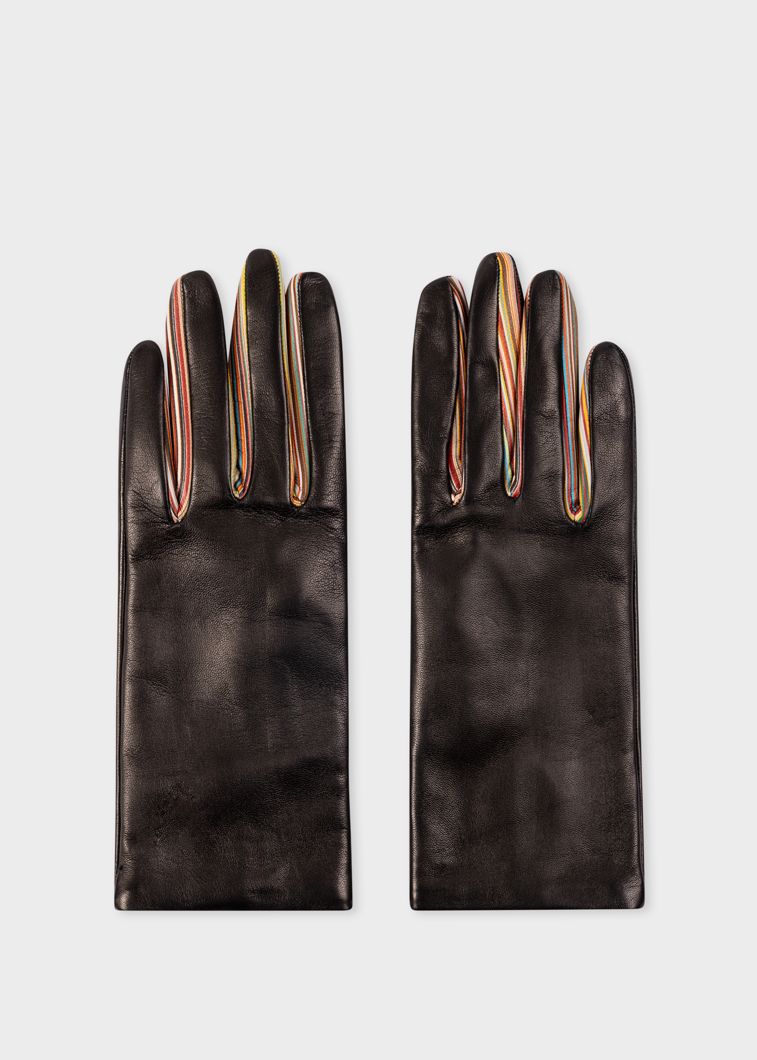 Women's Black Leather 'Signature Stripe' Gloves