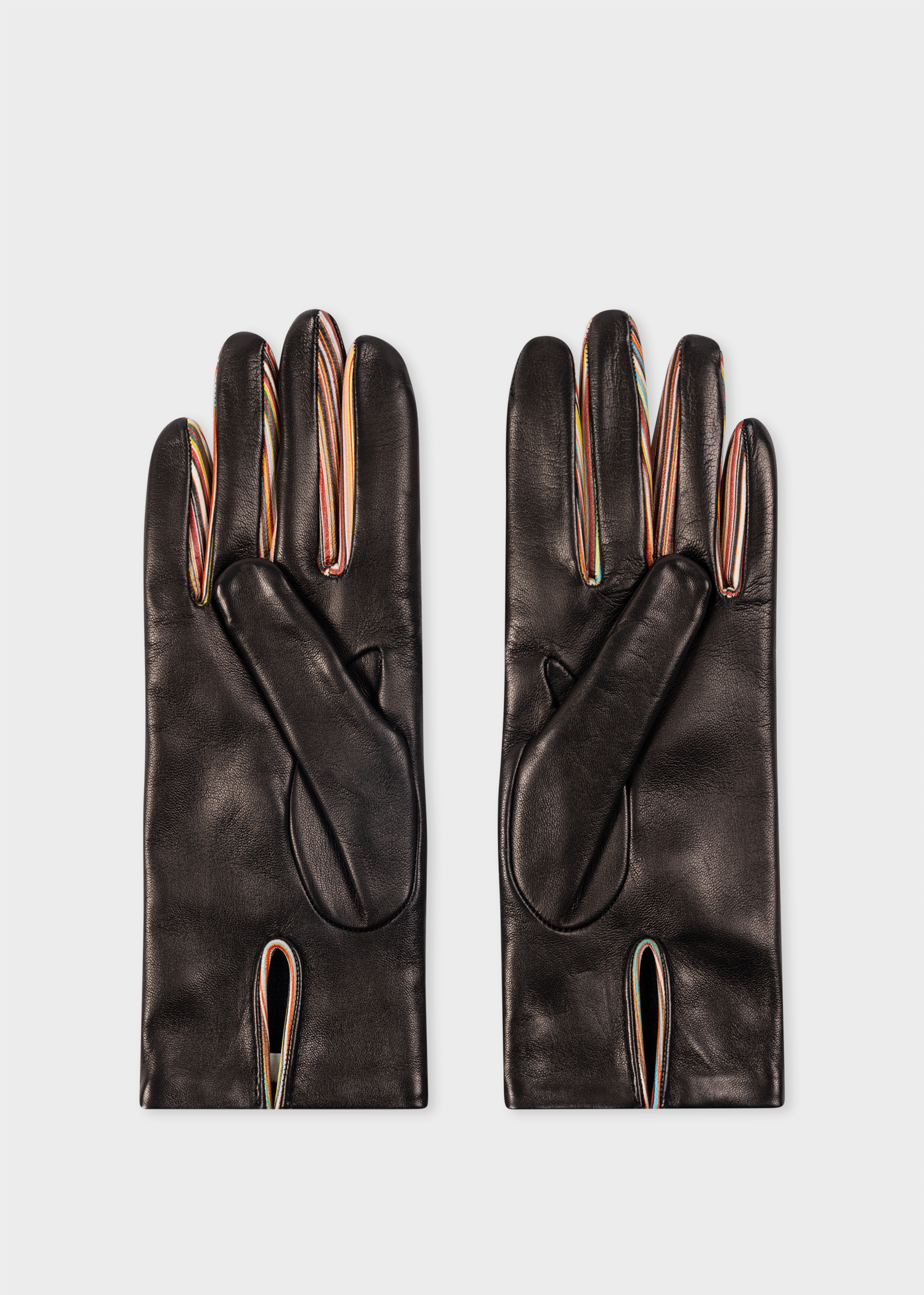 Women s Black Leather Signature Stripe Gloves