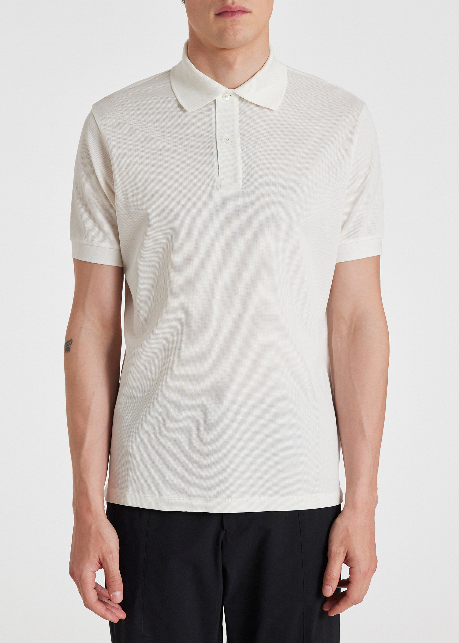 White Cotton 'Artist Stripe' Placket Polo Shirt