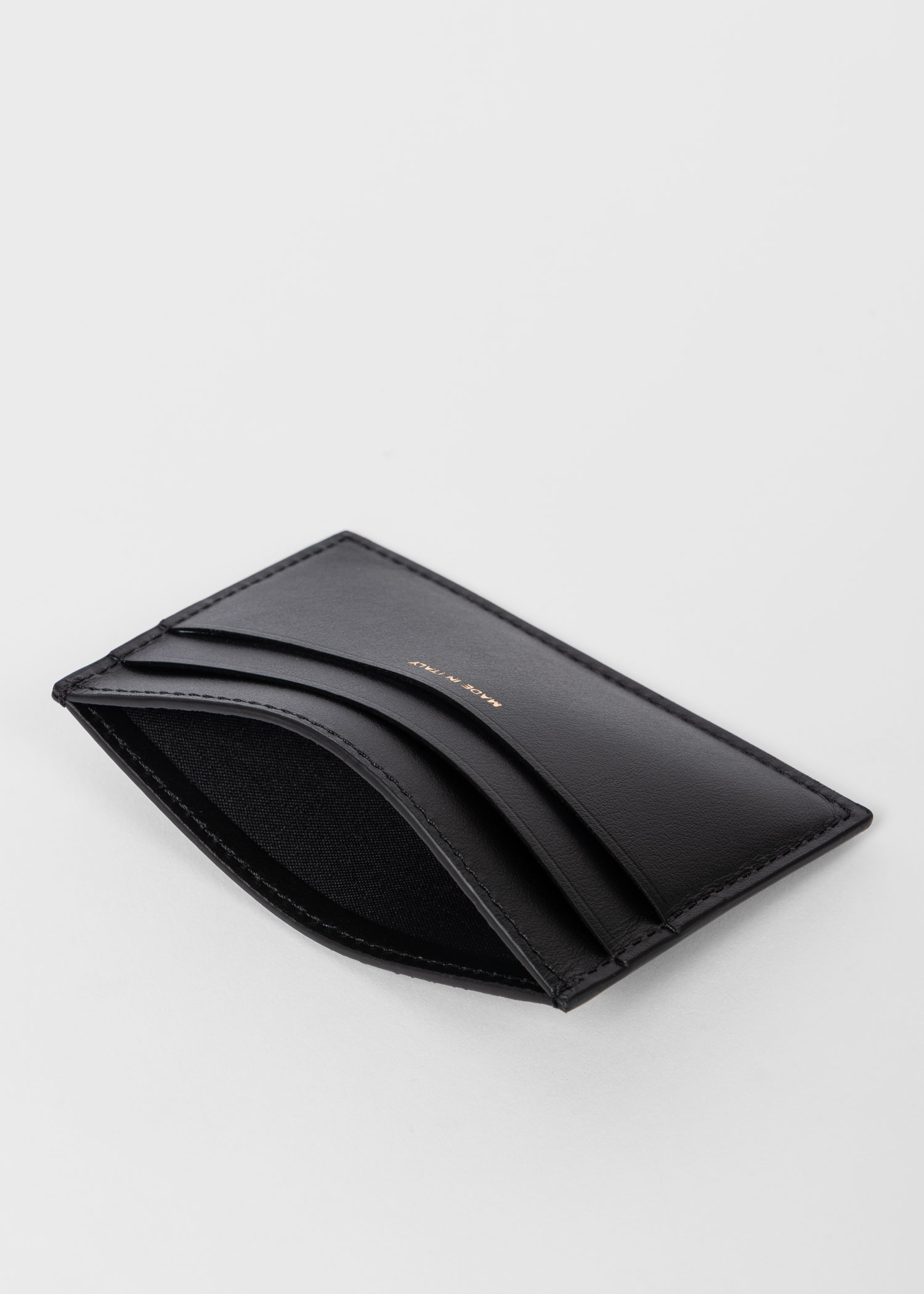 Black Leather 'Signature Stripe Block' Credit Card Holder