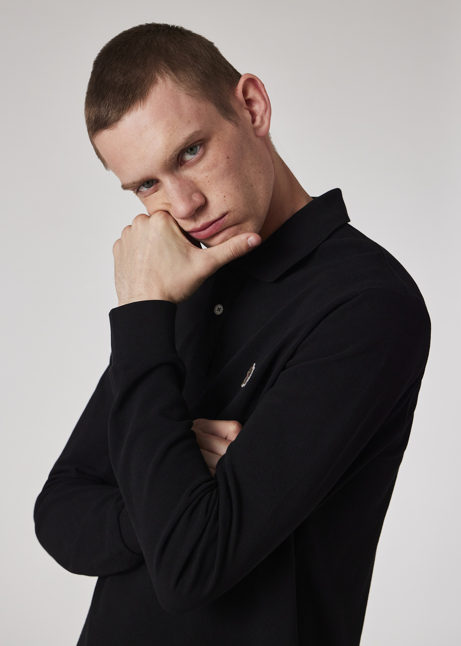 Men's Black Cotton Zebra Logo Long-Sleeve Polo Shirt