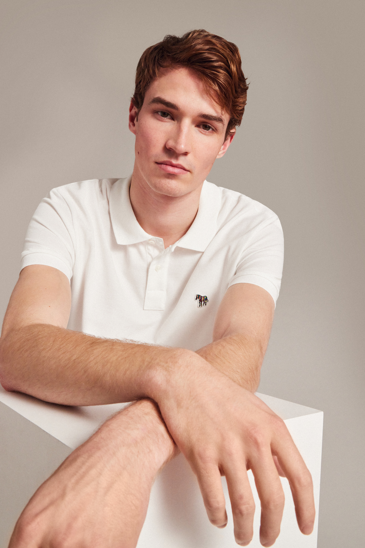 White Cotton-Piqué Zebra Logo Polo Shirt