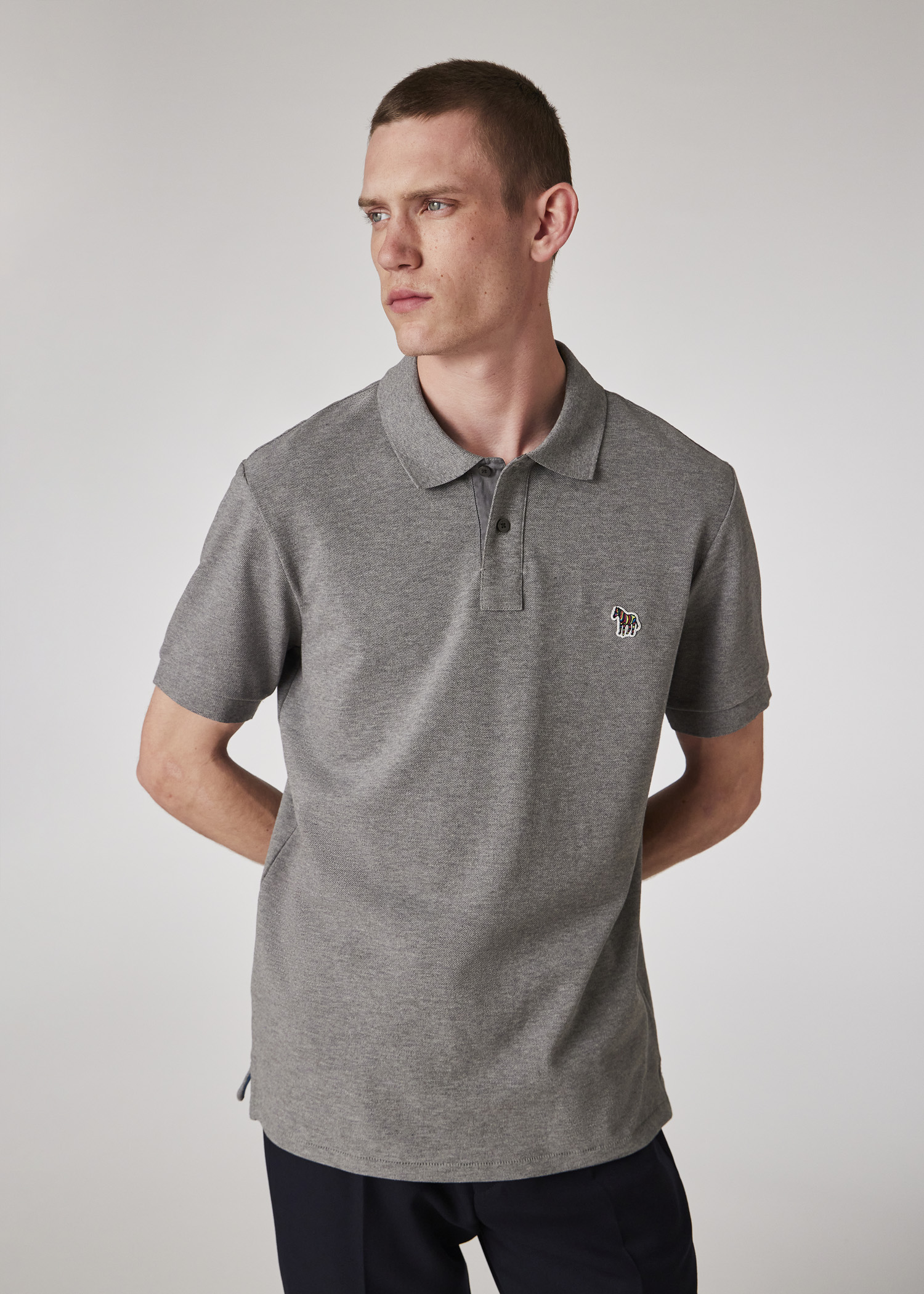 Men's White Cotton-Piqué Zebra Logo Polo Shirt