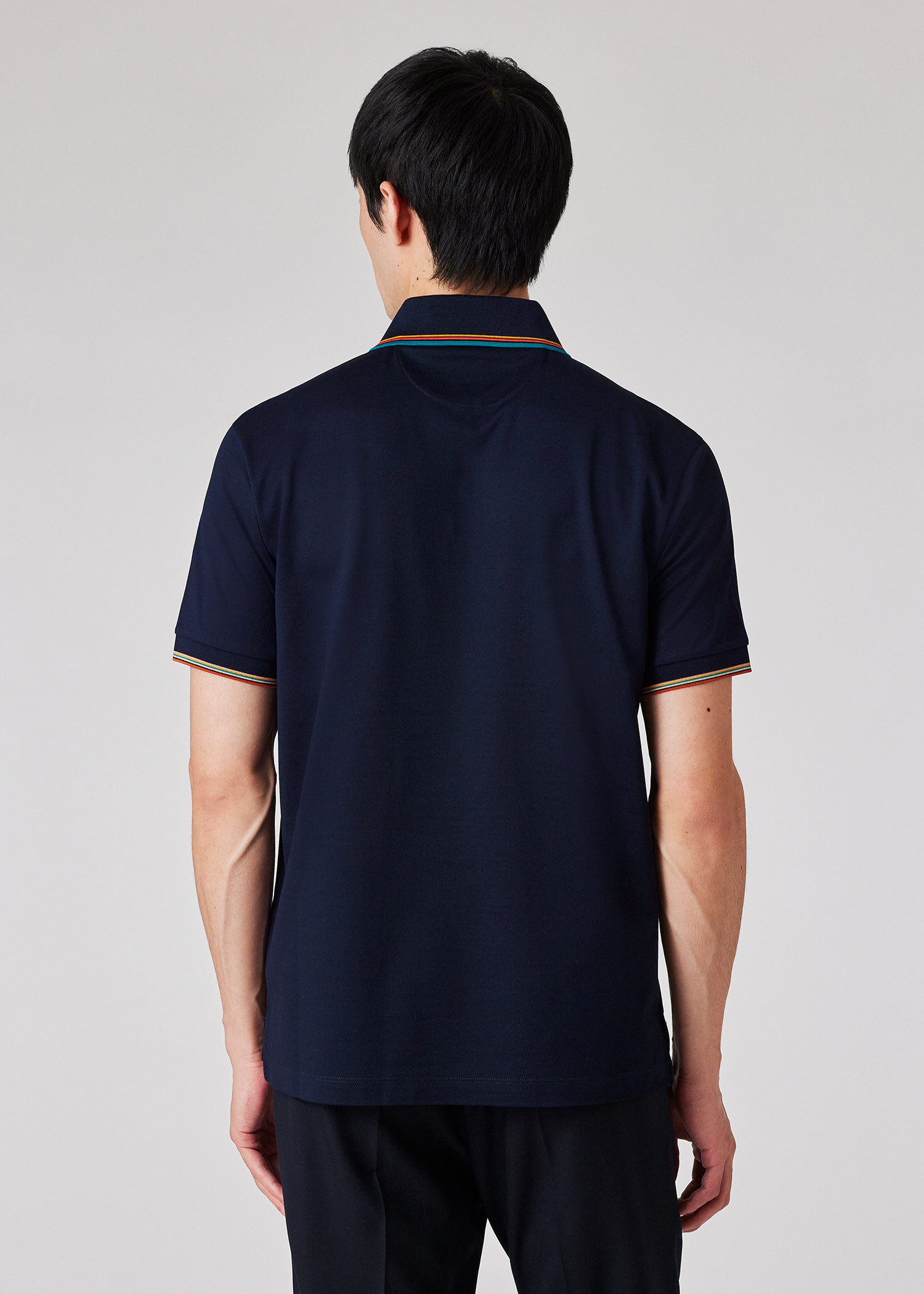 Tシャツ・カットソー Paul Smith FW25 ZIP POLO. (M1R 487Y L00089 28B) Men's Black Cotton 'Signature Stripe' Trim Zip Polo Shirt