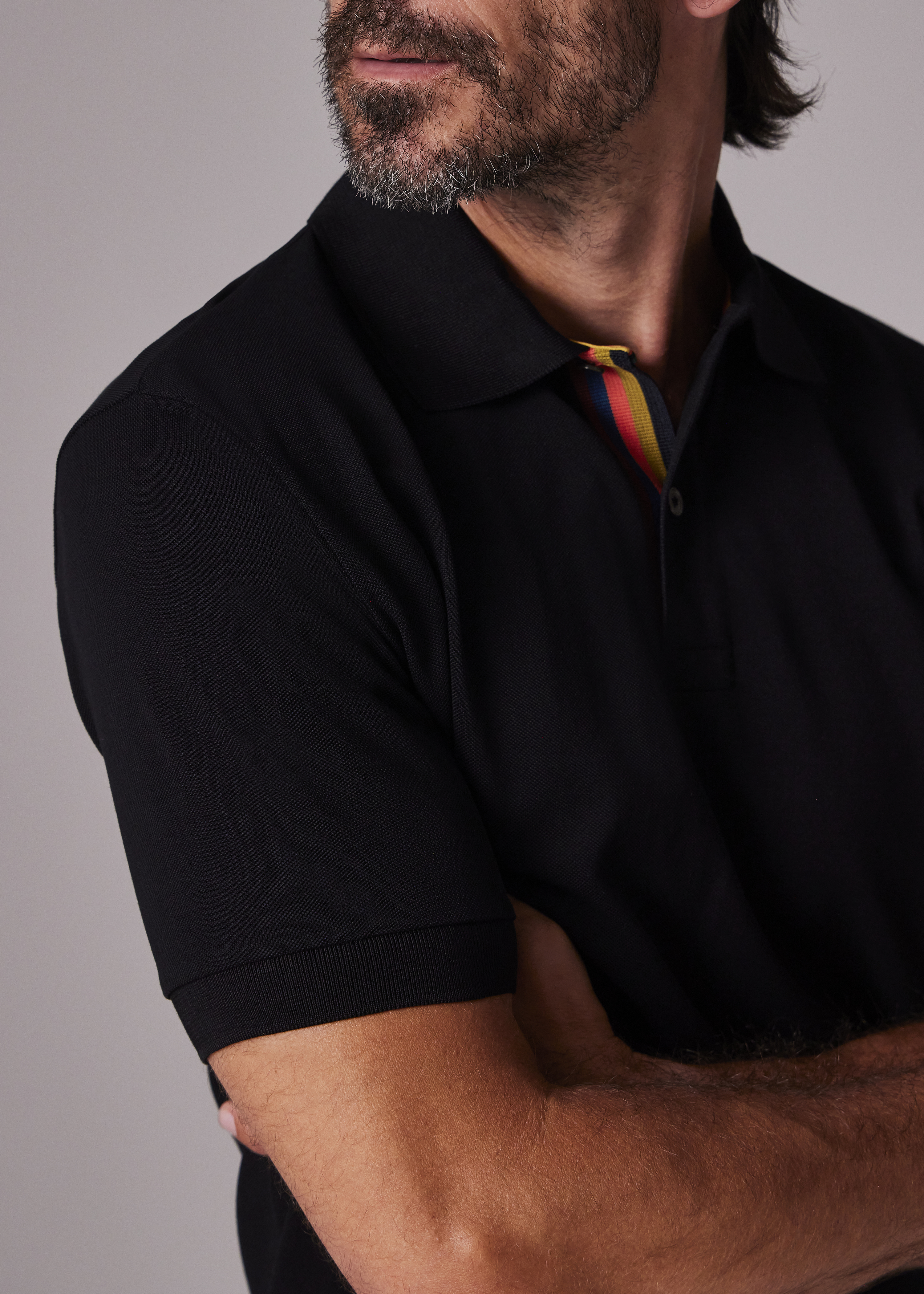 Tシャツ・カットソー Paul Smith SS25 COTTON POLO (M1R 698PP L00086 36A) Black Cotton 'Artist Stripe' Placket Polo Shirt