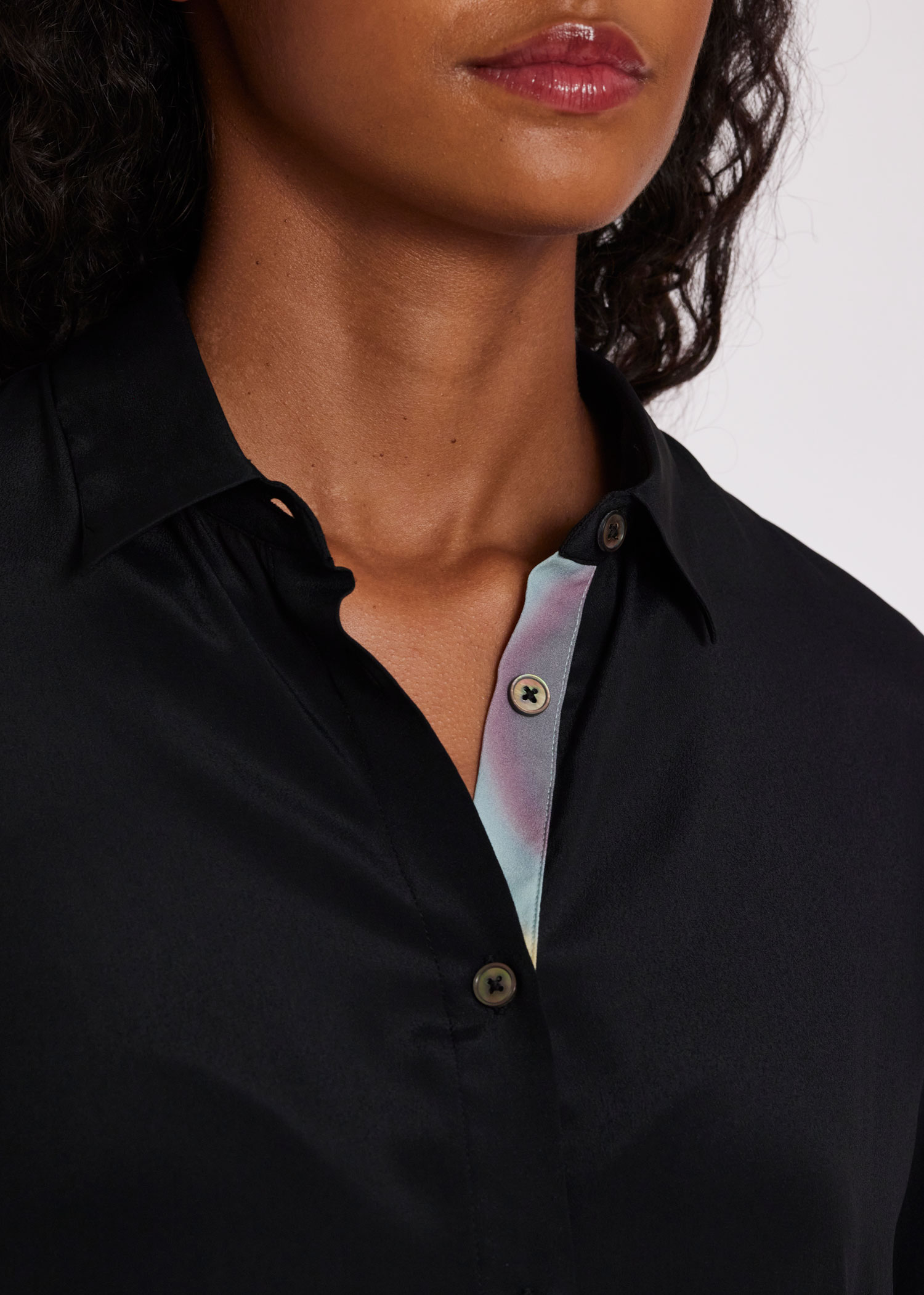 Women's Black Silk 'Spray Swirl' Placket Shirt