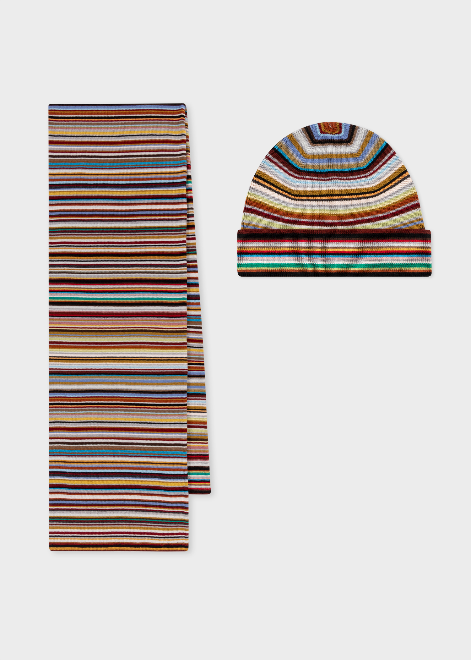 Men's 'Signature Stripe' Merino Wool Beanie Hat Scarf Gift Set