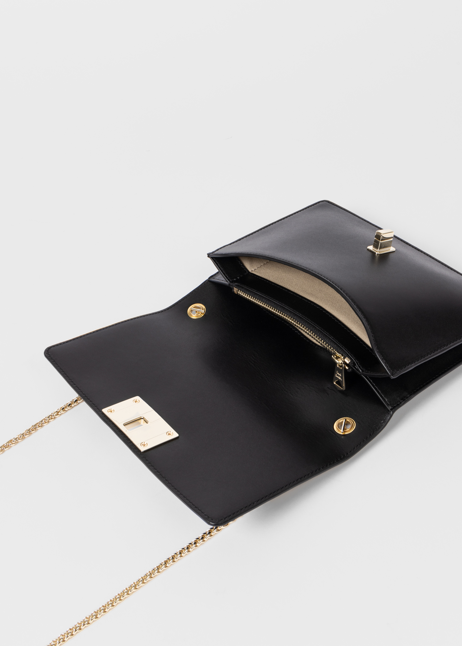 Black evening bag with gold chain sale