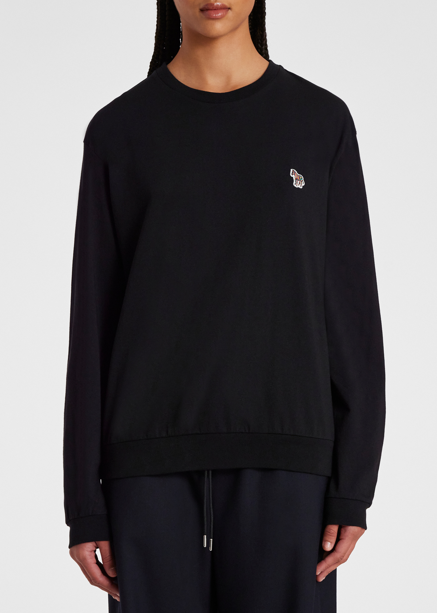Black Organic Cotton Zebra Logo Long-Sleeve T-Shirt