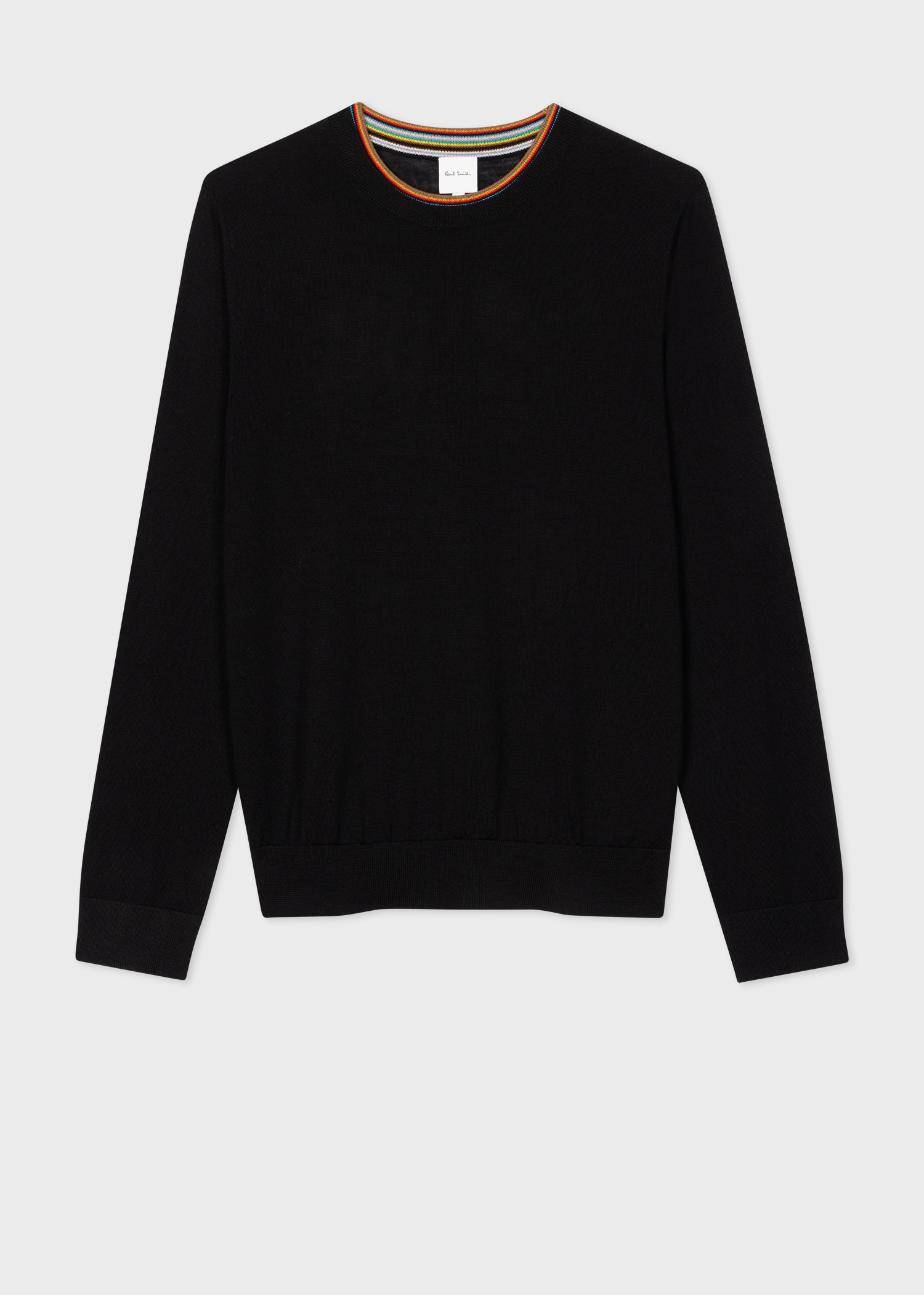 Men's Black Merino Wool 'Signature Stripe Collar Sweater