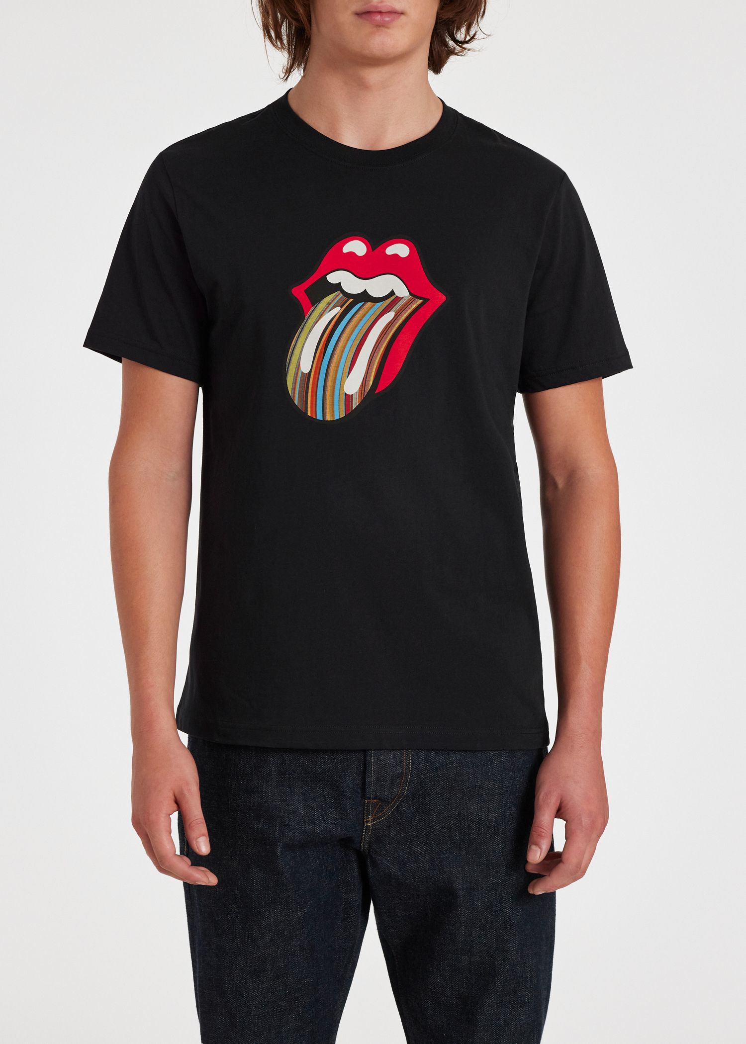 The Rolling Stones x Paul Smith - Black 'Signature Stripe' Tongue Logo  T-Shirt