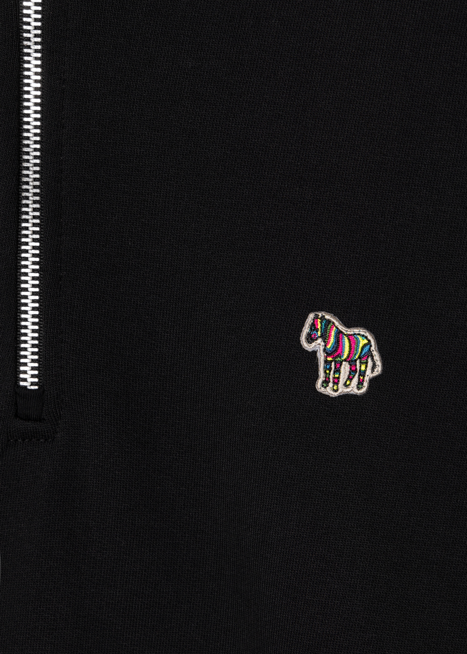 Men's Black Cotton Zebra Logo Zip-Neck Sweatshirt