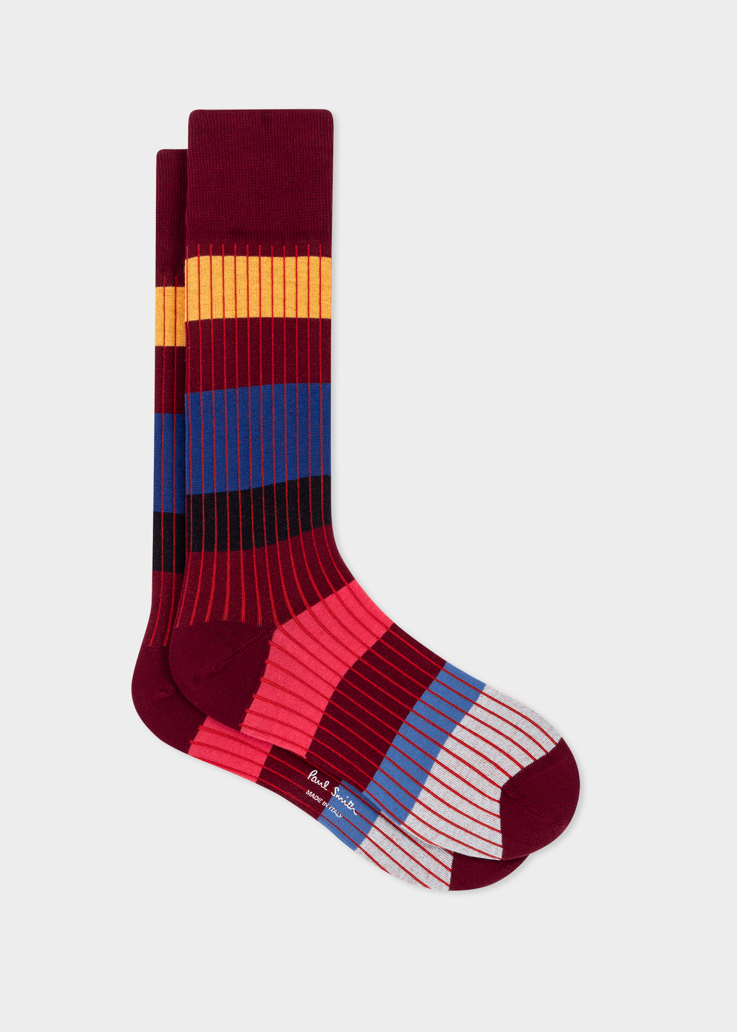 Men's Burgundy Colour Block Stripe Socks