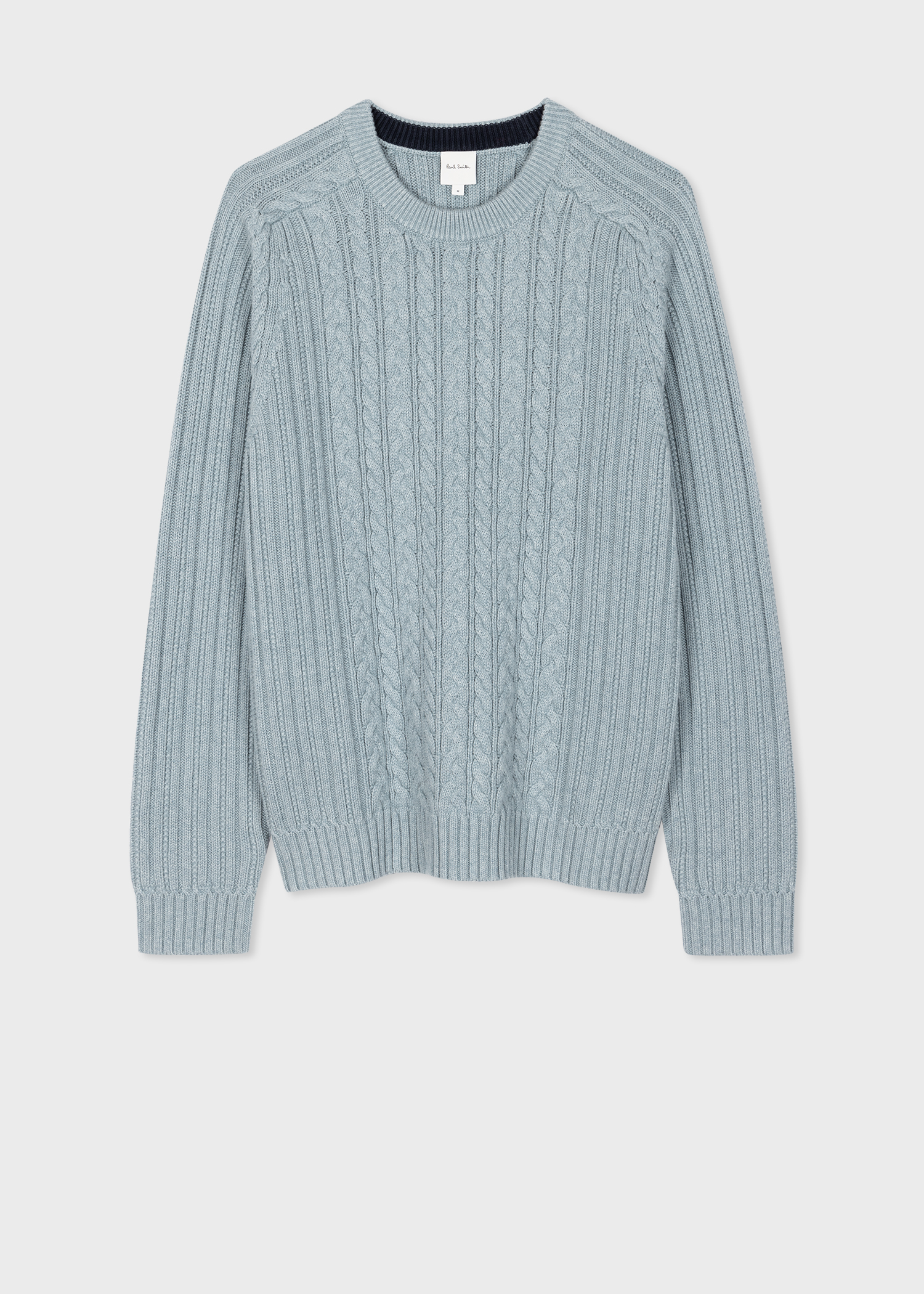 Men's Pale Blue Cotton-Cashmere Cable Knit Sweater