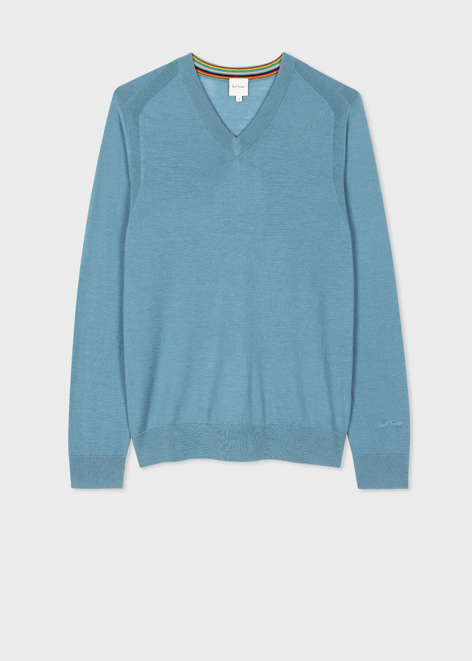 Men's Light Blue Merino Wool V-Neck Sweater