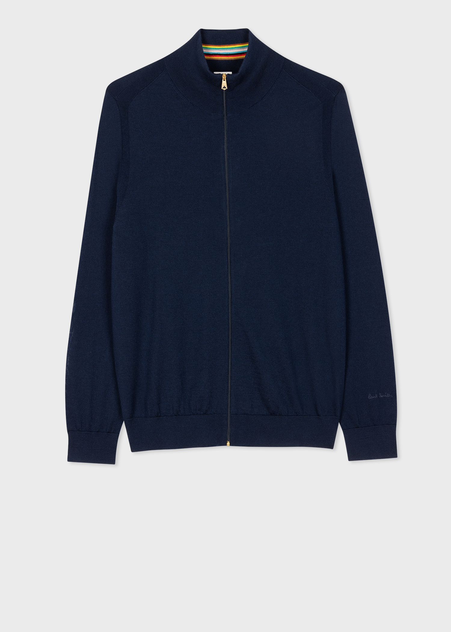 Men's Navy Merino Wool Full Zip Cardigan