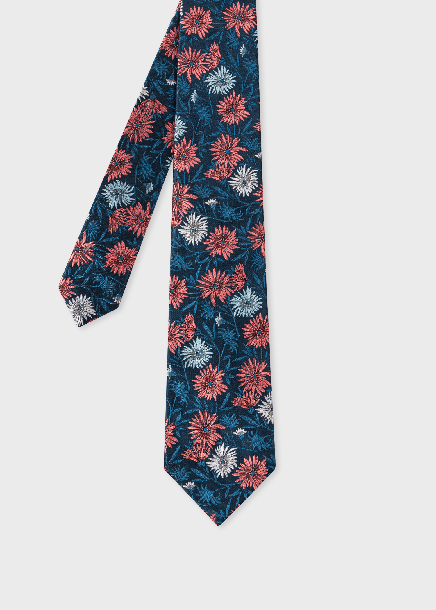 Men's Navy and Coral Floral Silk Tie