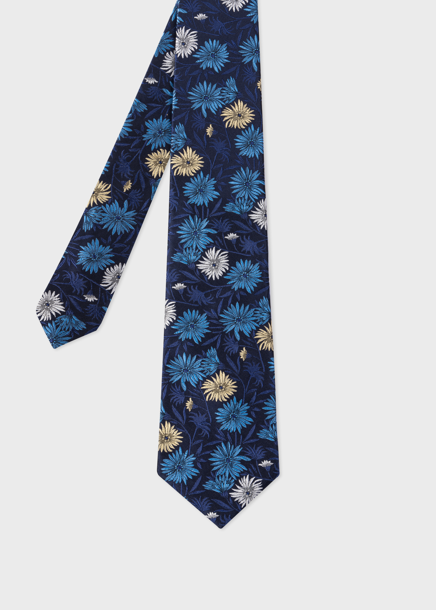 Men's Navy and Coral Floral Silk Tie